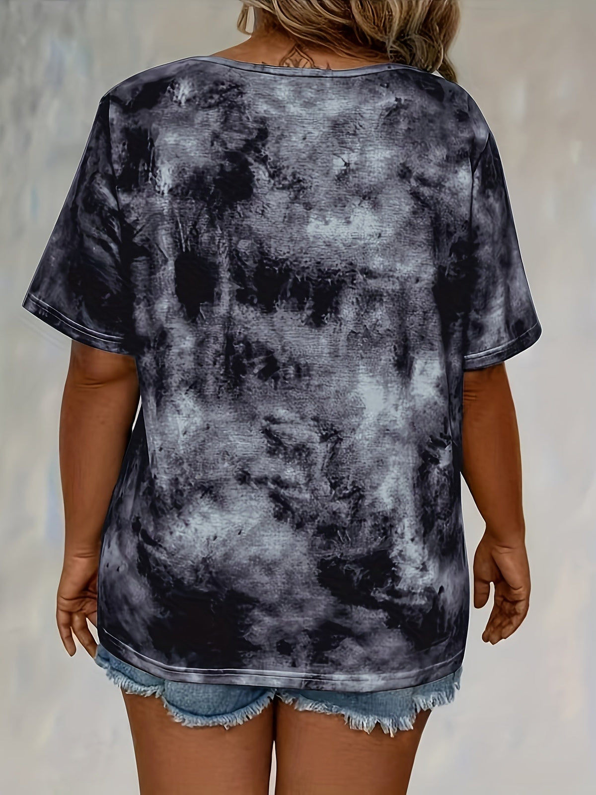 Print Front Button Drawstring Oversized Top