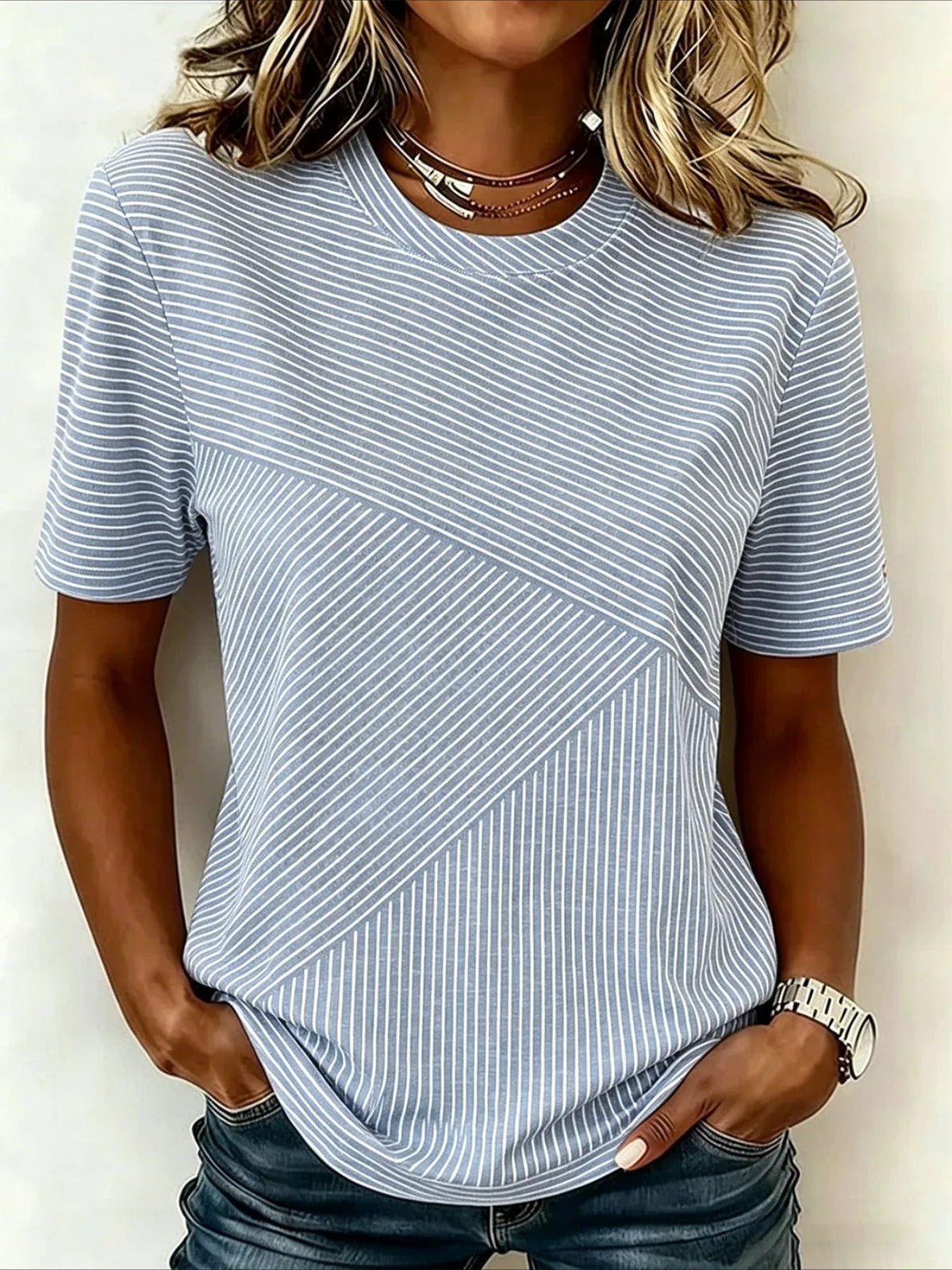Stiped Crew Neck Short Sleeve Daily Going Out Casual T-Shirt