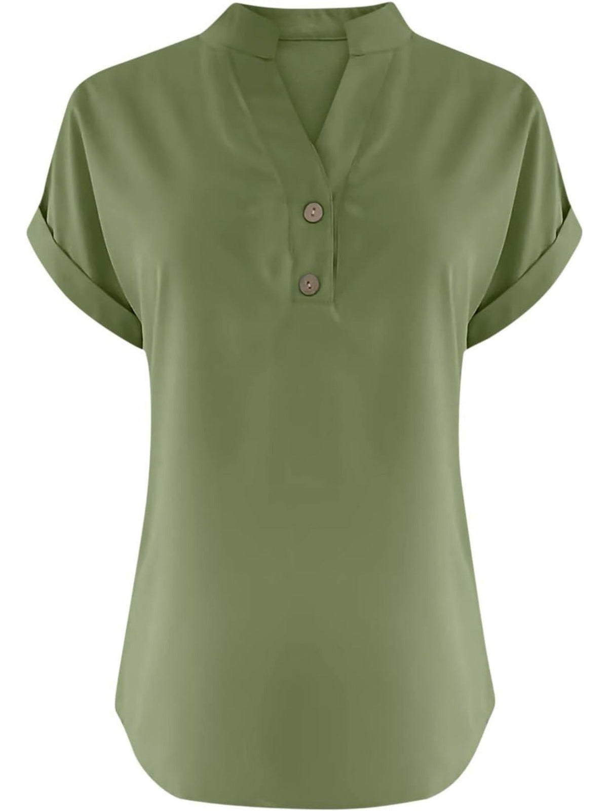 Solid Color V Neck Short Sleeve Button Down T Shirts