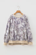 Khaki Abstract Camo Print Colorblock Trim Side Split Tunic Sweatshirt