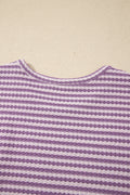 Purple Stripe Breathable Textured Knit Short 2pcs Set