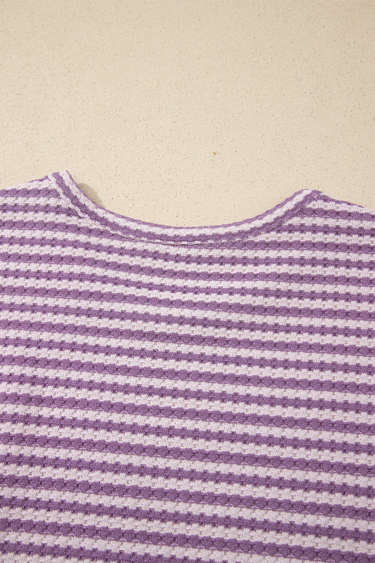 Purple Stripe Breathable Textured Knit Short 2pcs Set