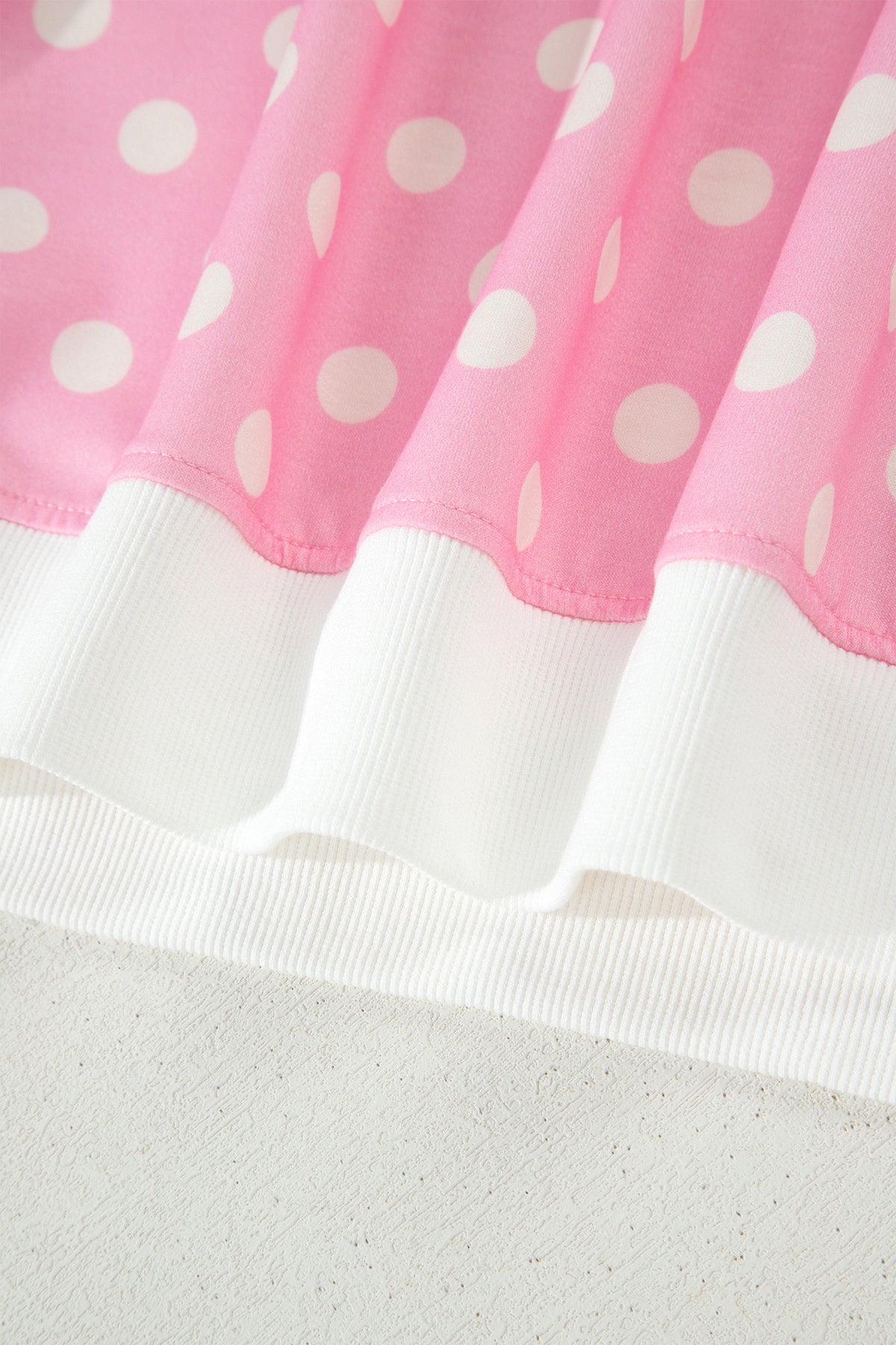 Pink Polka Dot Print Color Block Trim Mock Neck Short Set