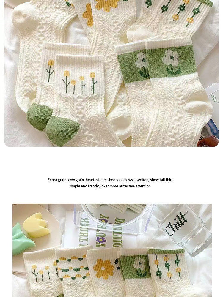 Retro Floral Socks , Texture Solid Socks