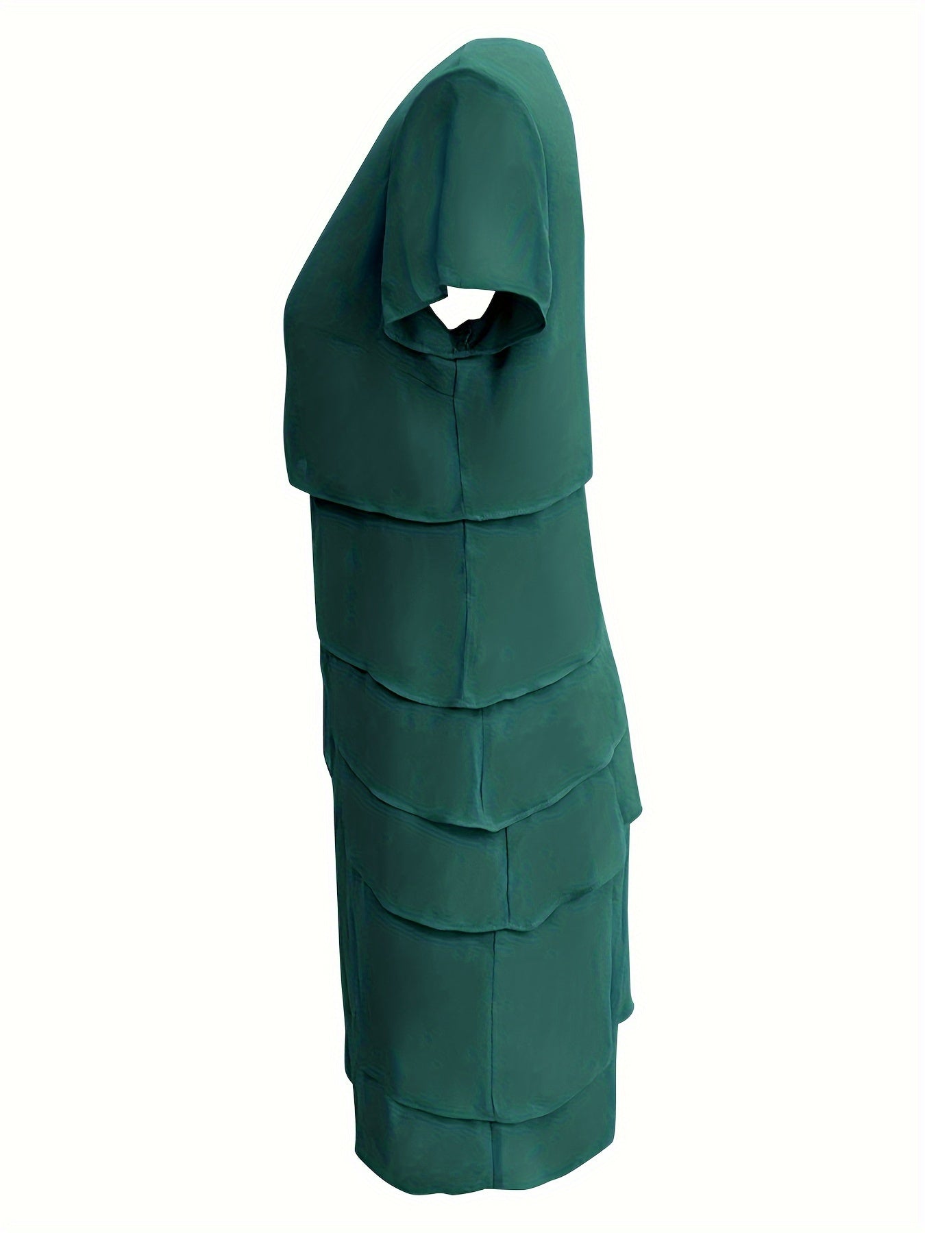 Layered Trim Crew Neck Dress, Elegant Short Sleeve Dress