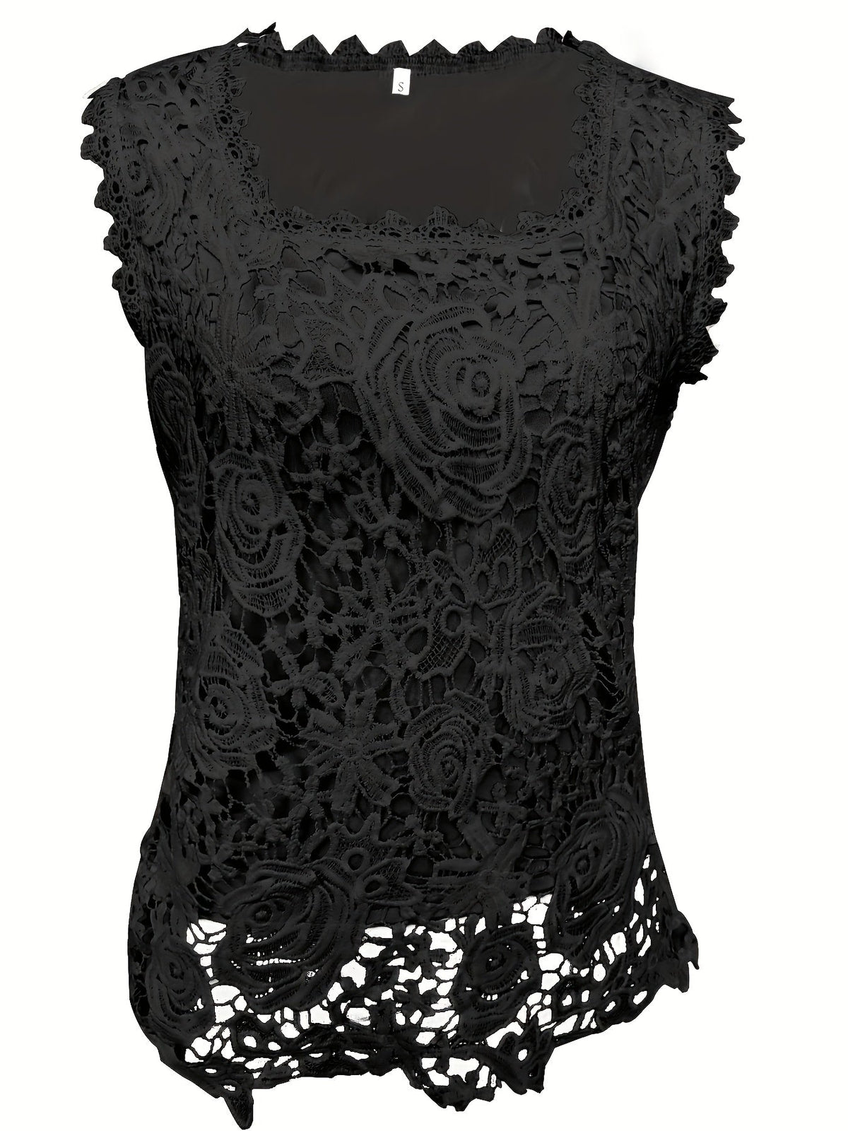 Sleeveless Lace Floral Square Neck Tank Top