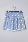Sky Blue Polka Dot Print Shirred High Waist Casual Shorts