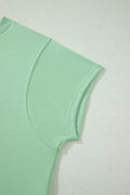 Clearly Aqua Solid Color Ribbed Trim Short Sleeve Top Drawstring Loose Pants 2pcs Outfit