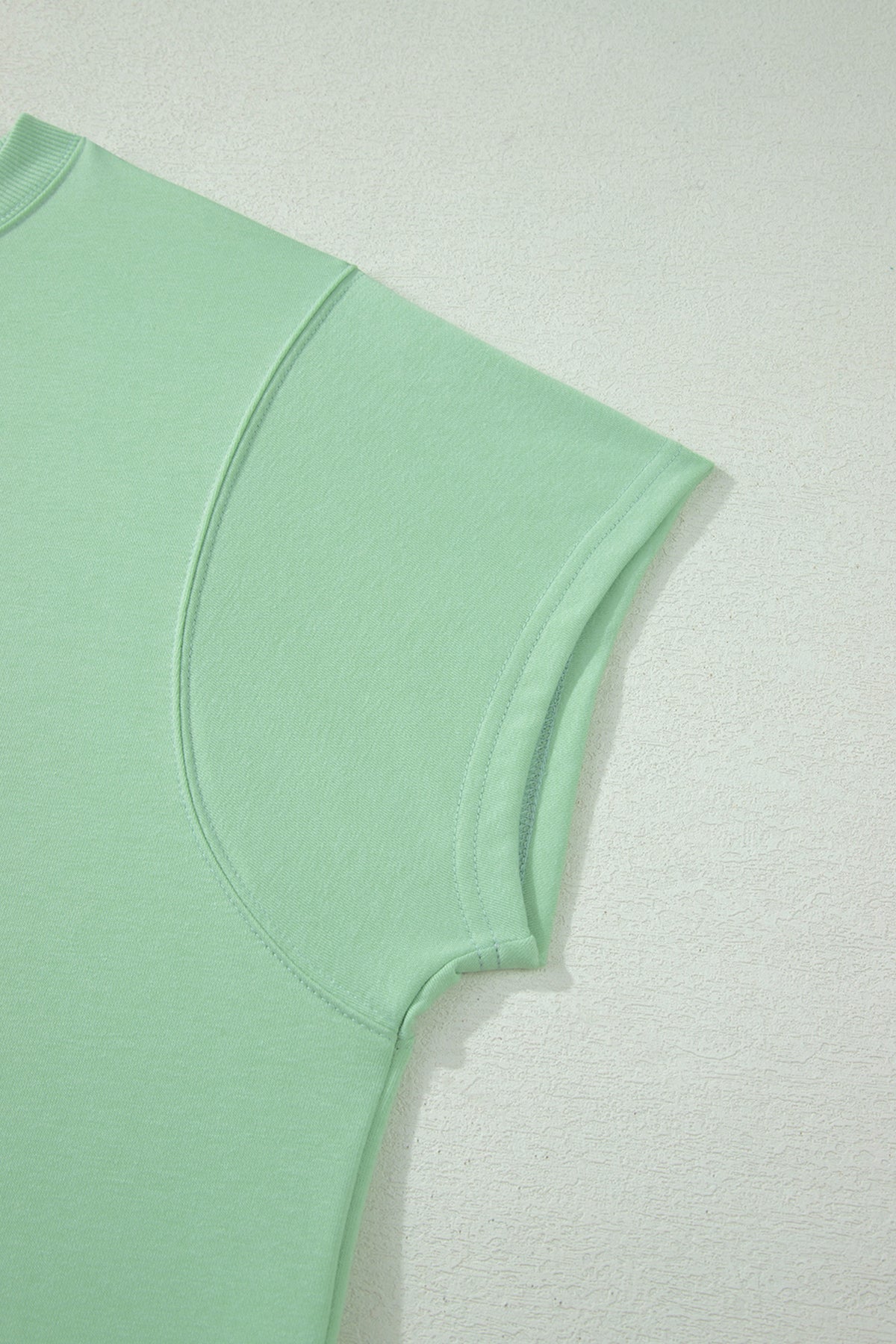 Clearly Aqua Solid Color Ribbed Trim Short Sleeve Top Drawstring Loose Pants 2pcs Outfit