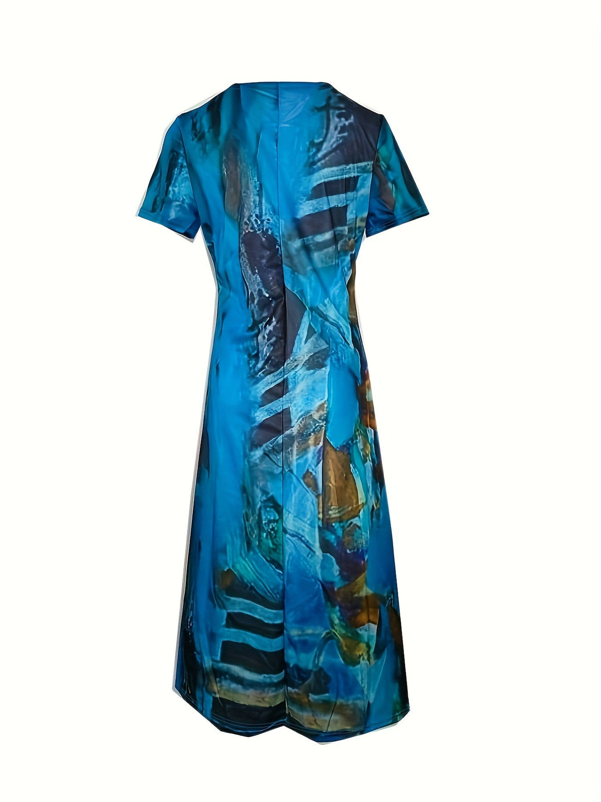 Short Sleeve V Neck Dress, Bohemian Casual Dress