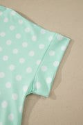 Green Polka Dot Print Color Block Trim Mock Neck Short Set