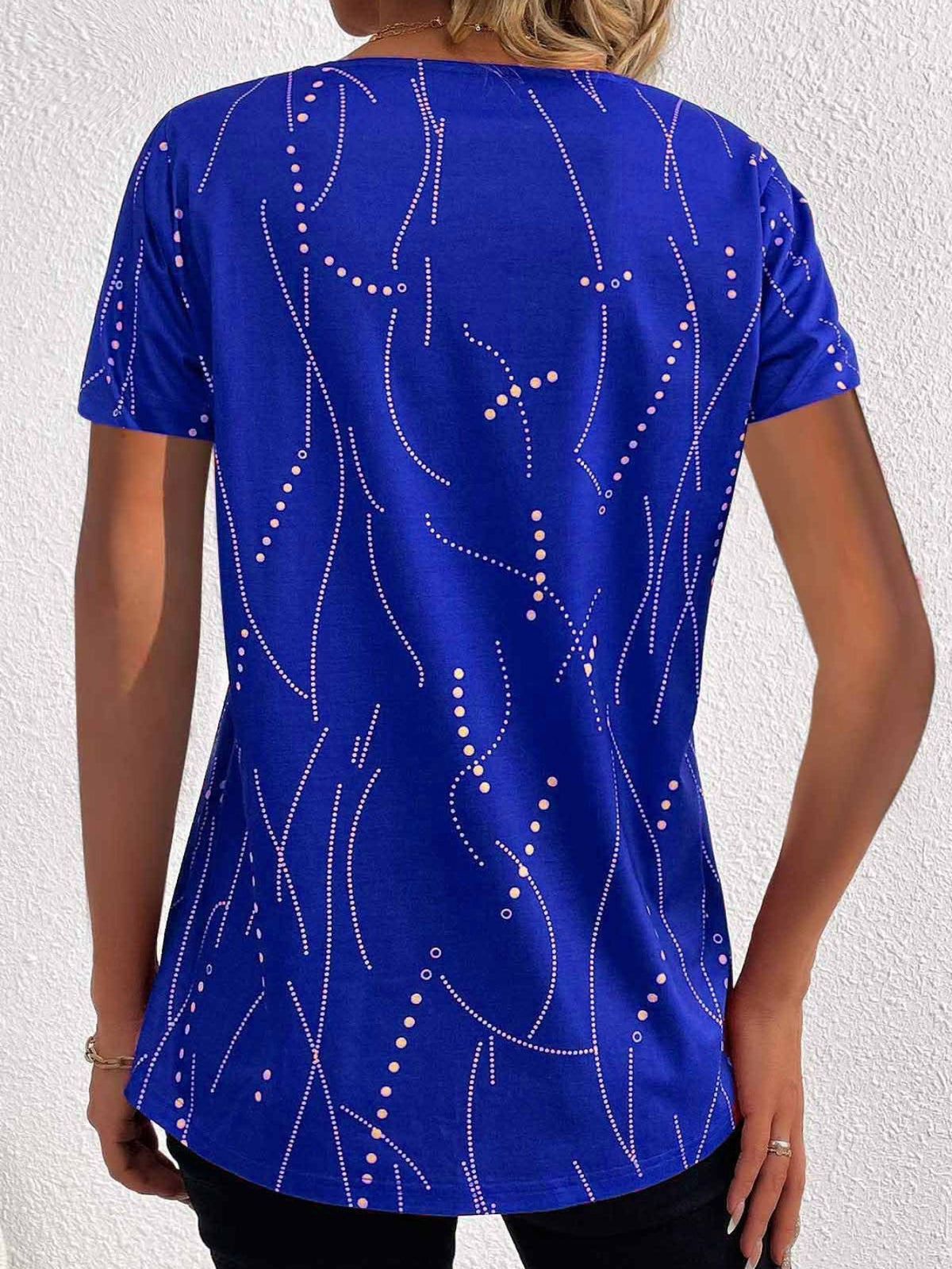 Polka Dot Print T-Shirt, Casual V Neck Short Sleeve T-Shirt