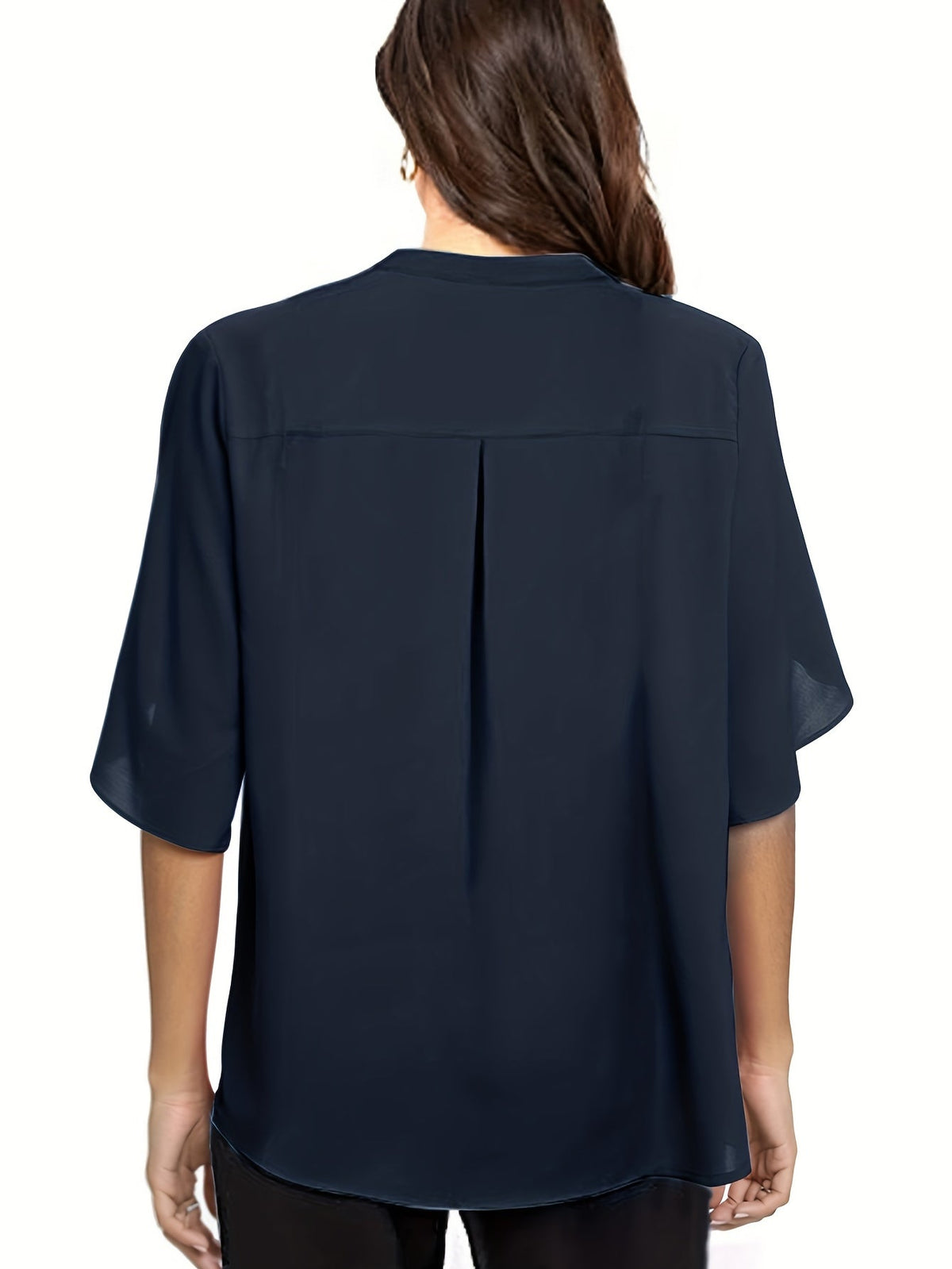 Elegant Top, Women's Plain Button Decor Half Sleeve V Neck Slight Stretch T-shirt