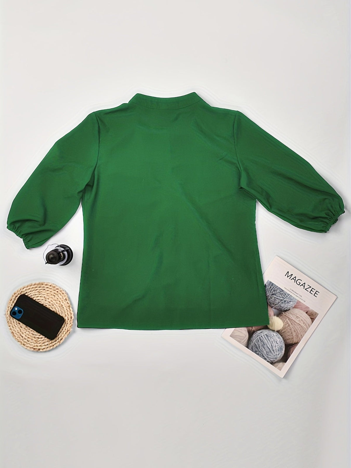 Solid Button Front Blouse, Casual Stand Collar Long Sleeve Blouse