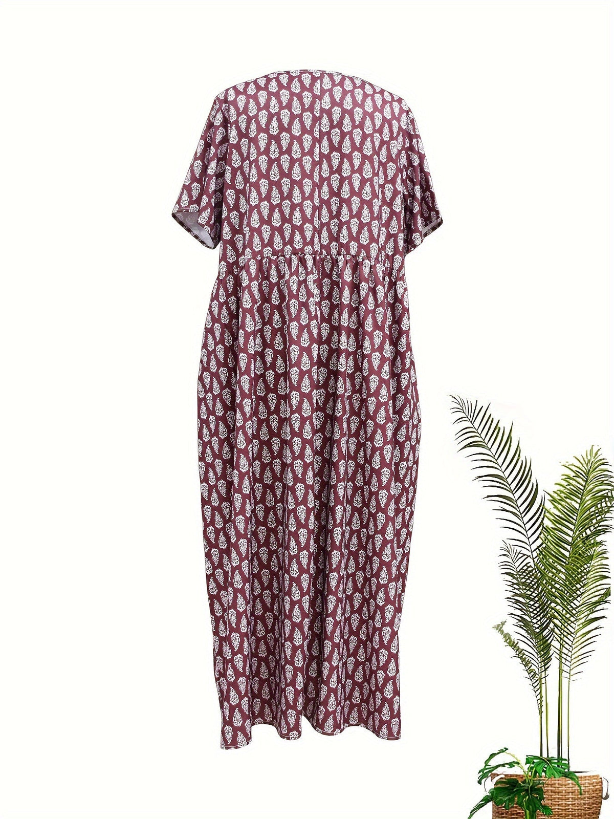 All Over Print Dress, Casual V Neck Short Sleeve Dress