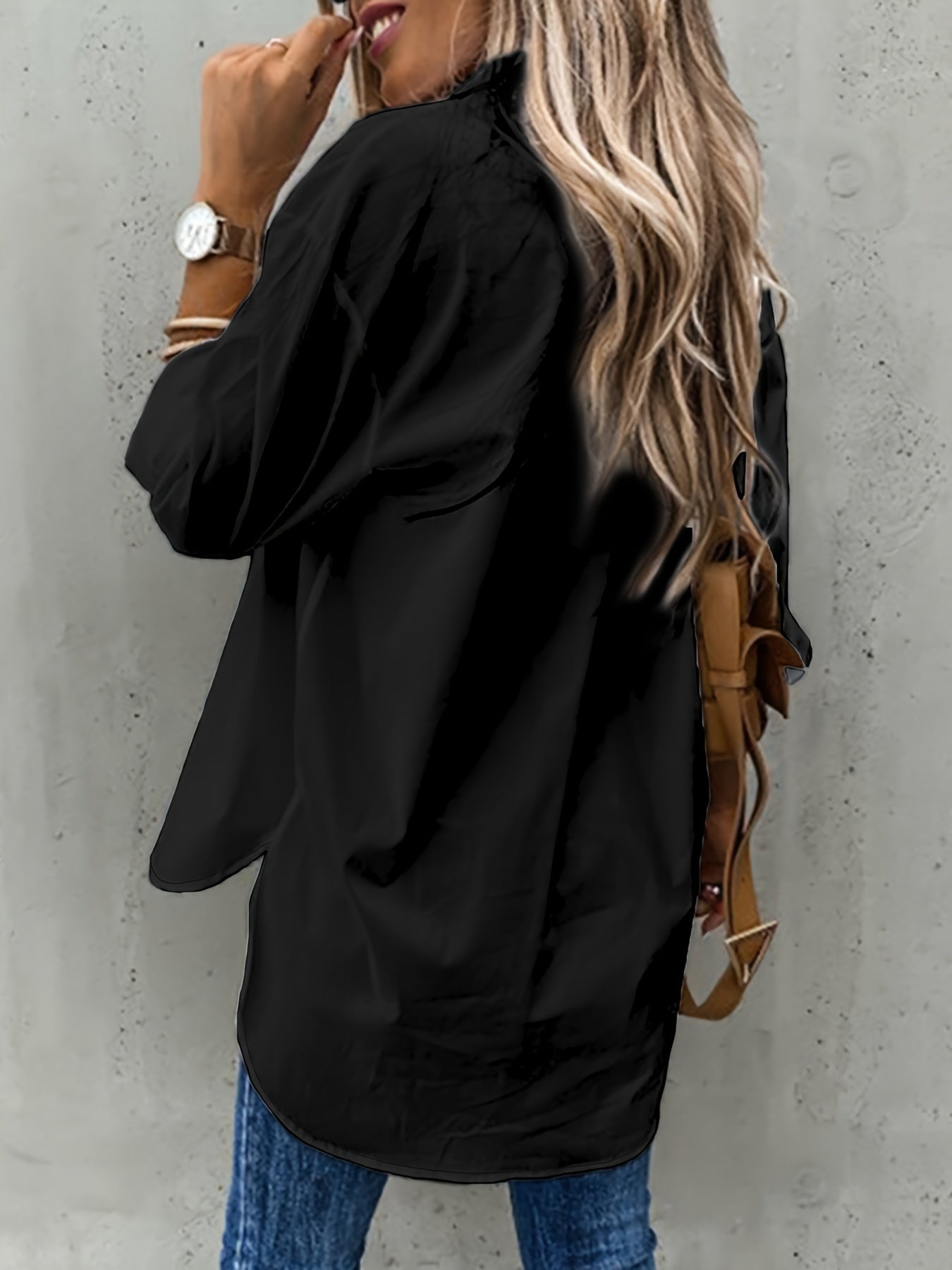 Button Front Long Sleeve Shirt, Casual Solid Office Shirt With Collar