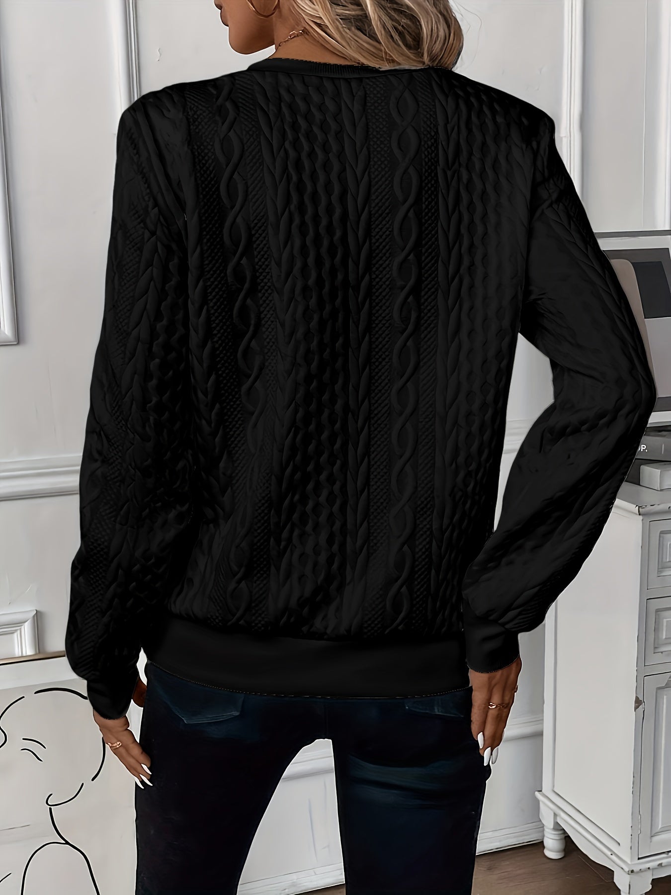 Elegant Crew Neck Zipper Sweatshirt, Solid Color Long Sleeve Top