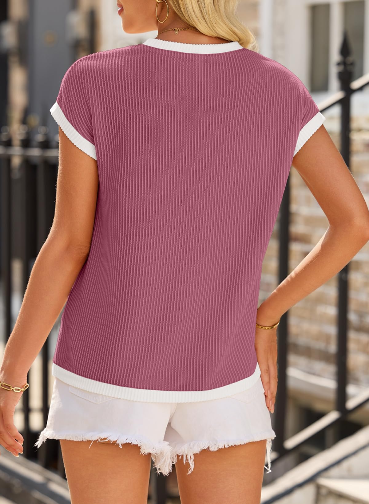 Coral Jacquard Short Sleeve Round Neck T Shirt
