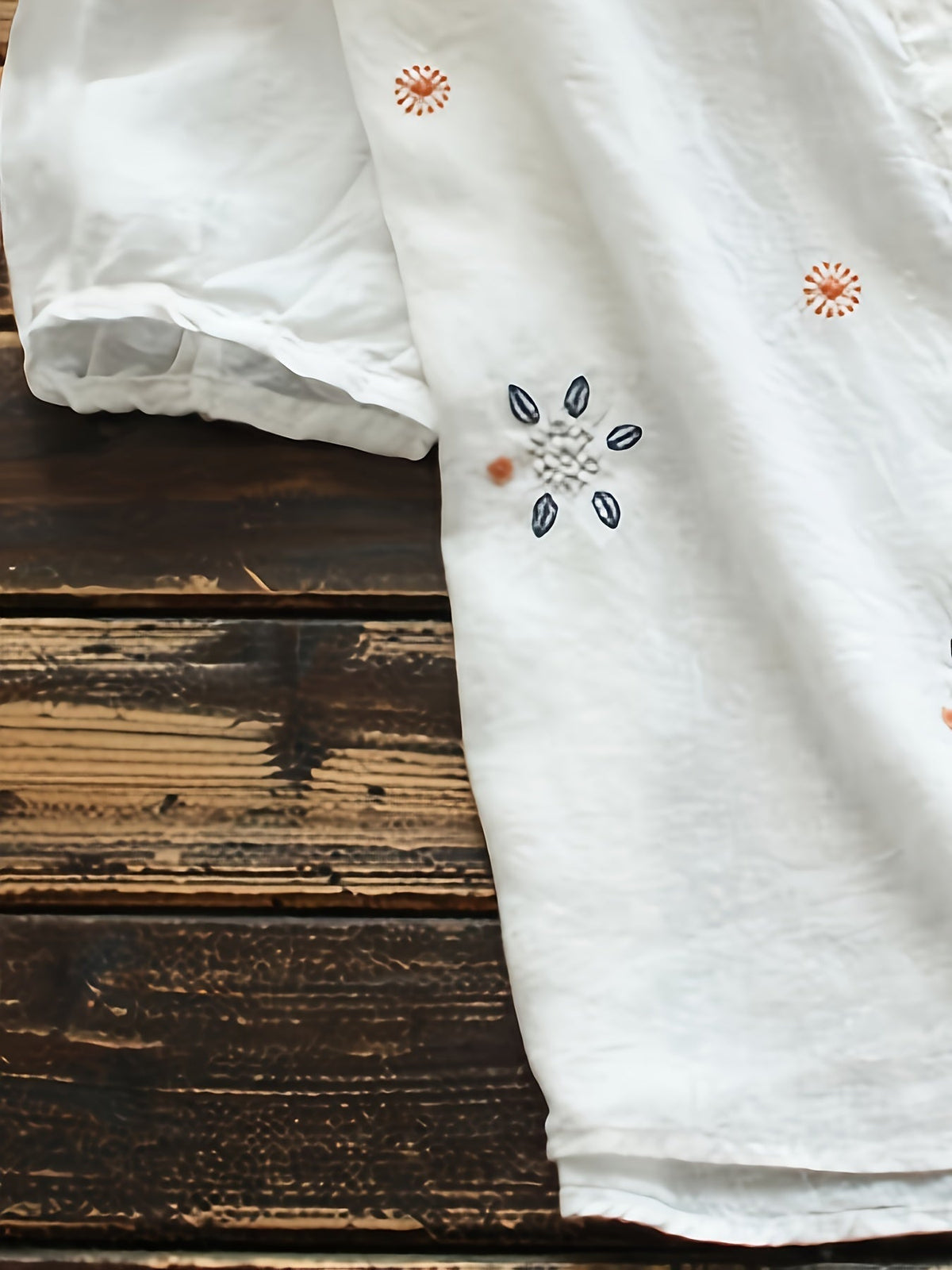 Floral Embroidered Button Front Blouse, Casual Short Sleeve Blouse