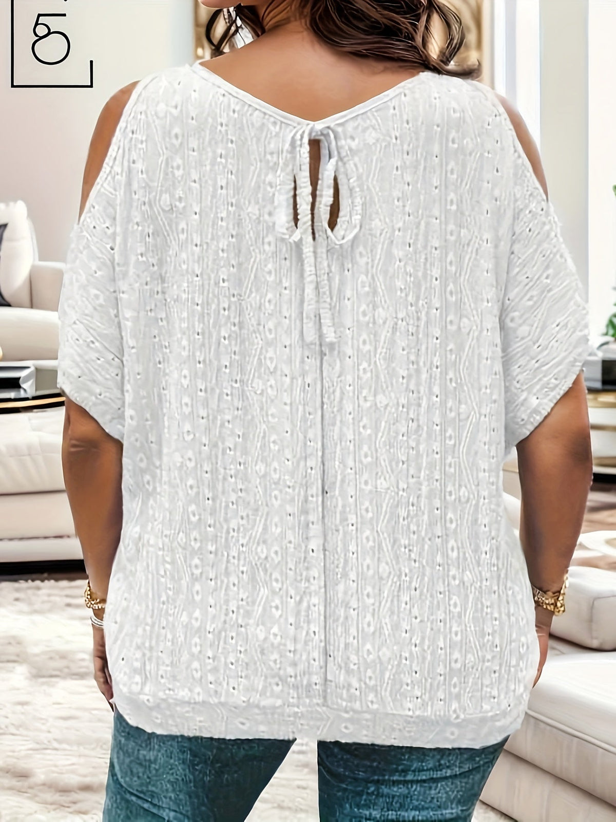 Plus Size Cold Shoulder Top, Casual Crew Neck Short Sleeve Top