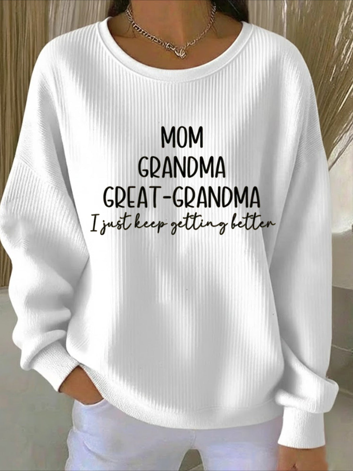Middle Sister Text Printing Crew Neck Floral Long Sleeve Sweater Hoodie