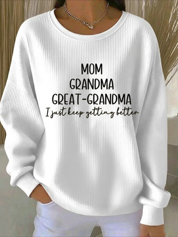 Mom Text Printing Crew Neck Floral Long Sleeve Sweater Hoodie