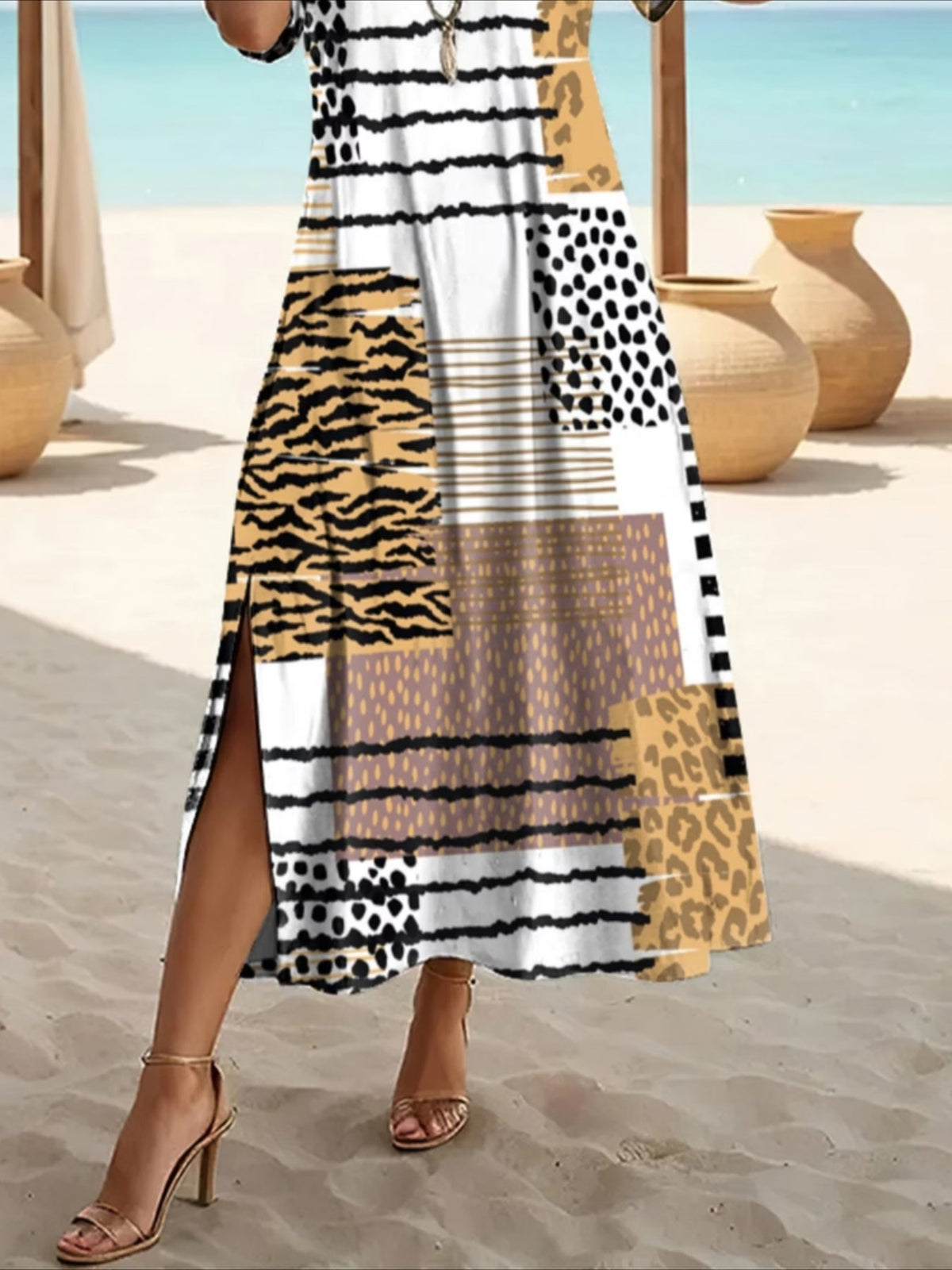 Patriotic Loose Fit Short Sleeve Crewneck Maxi Dress