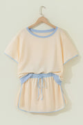 Apricot Colorblock Edge Drop Shoulder T Shirt and Skort 2Pcs Set