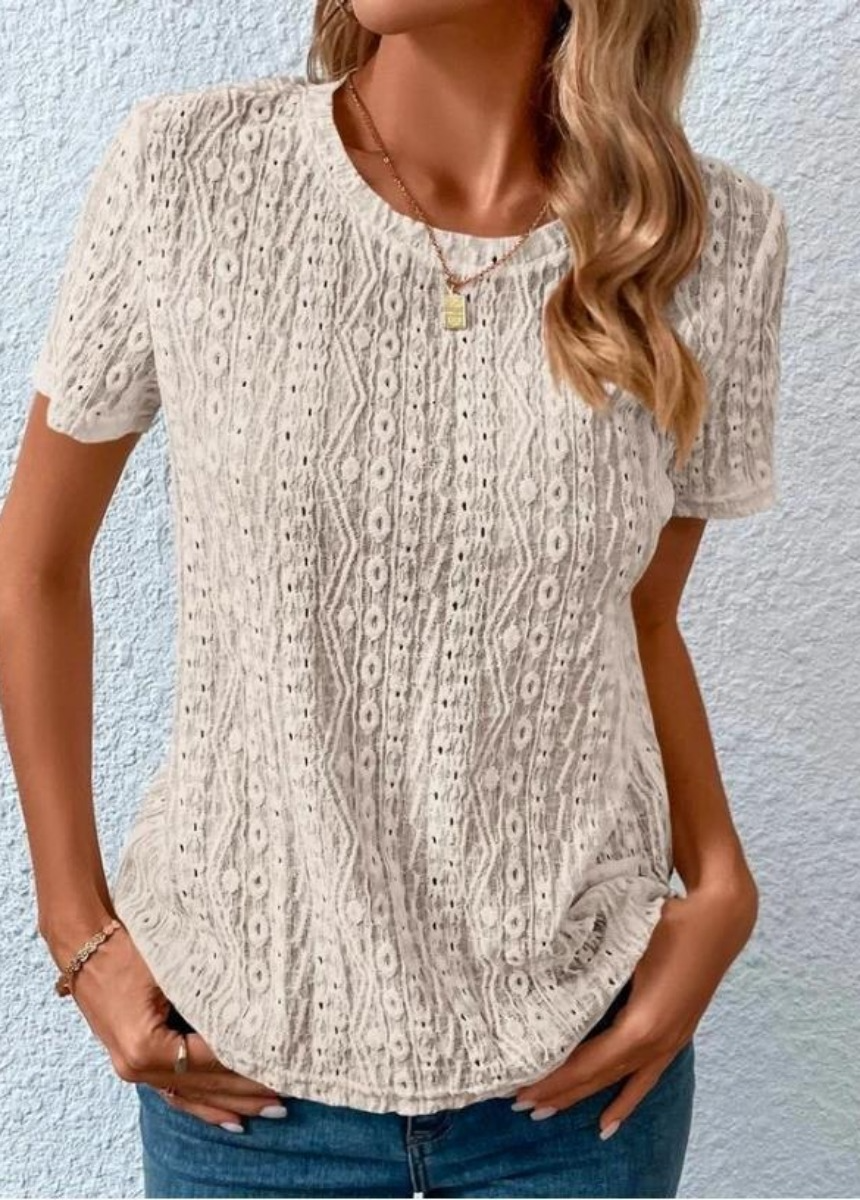 Hollow Out Vintage Lace Hole Loose Casual Short Sleeve T-Shirt