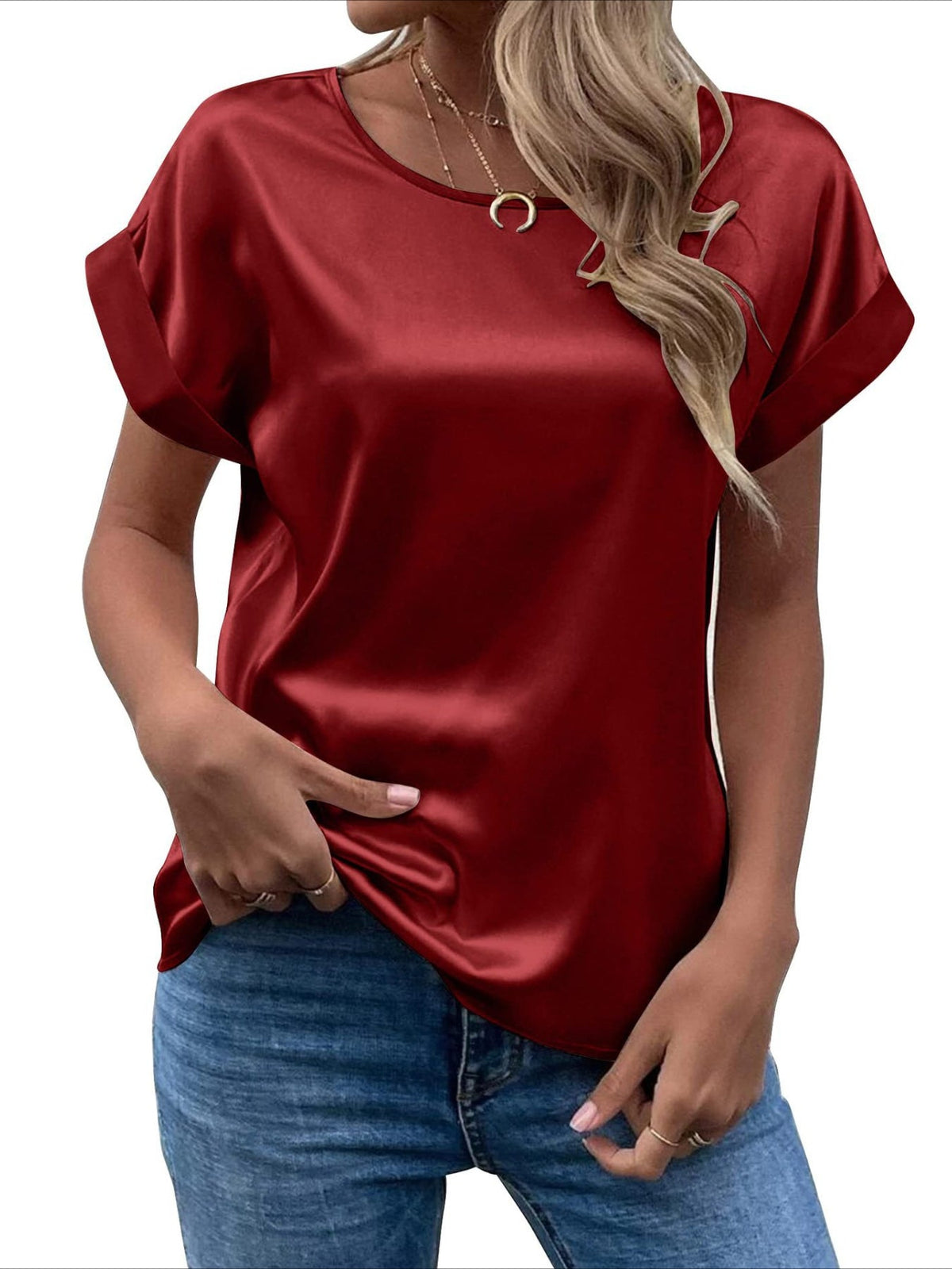 Elegant Loose Versatile Chic T-Shirt, Short Sleeve Crew Neck Top