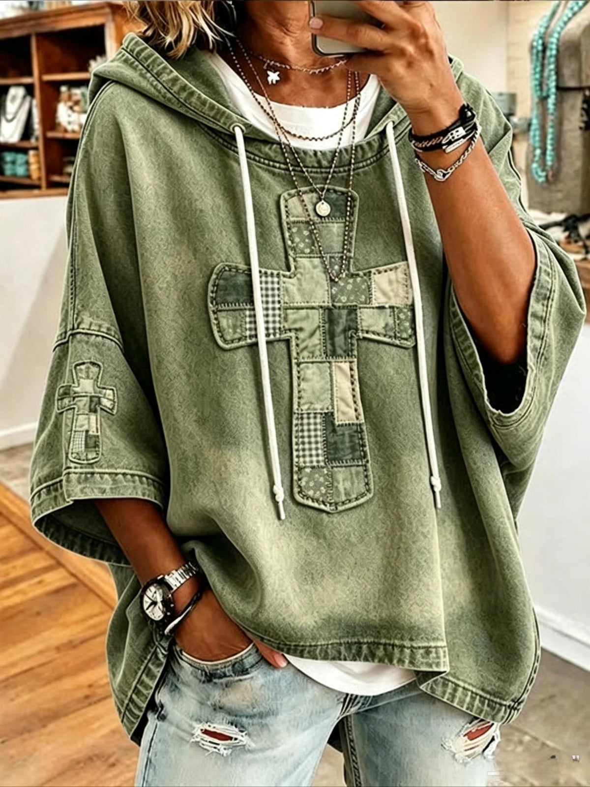 Casual Printing Half Sleeve Hoodie
