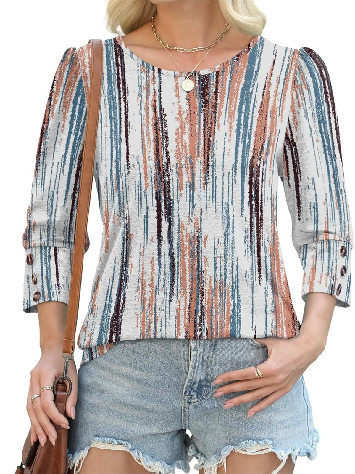 3/4 Sleeve with Buttons Dressy Casual Blouses