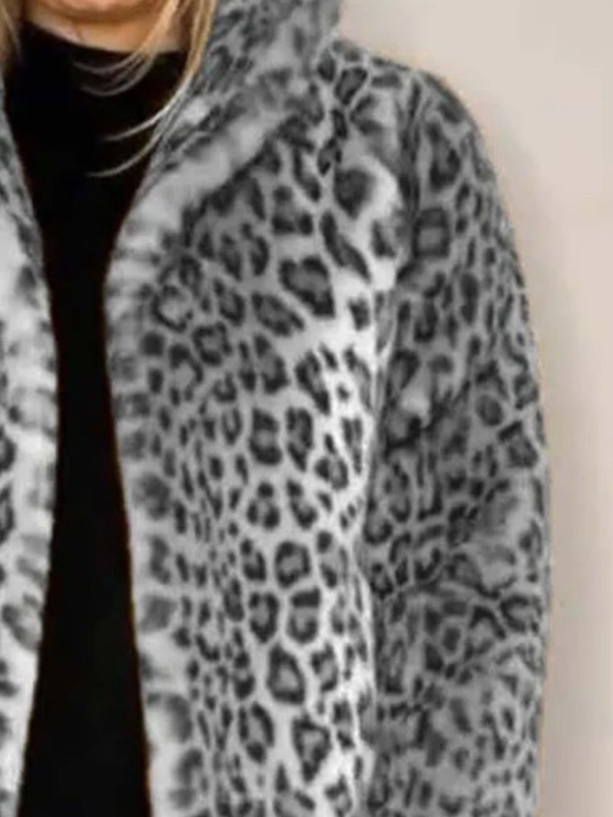 Full Size Leopard Furry Collared Neck Long Sleeve Coat