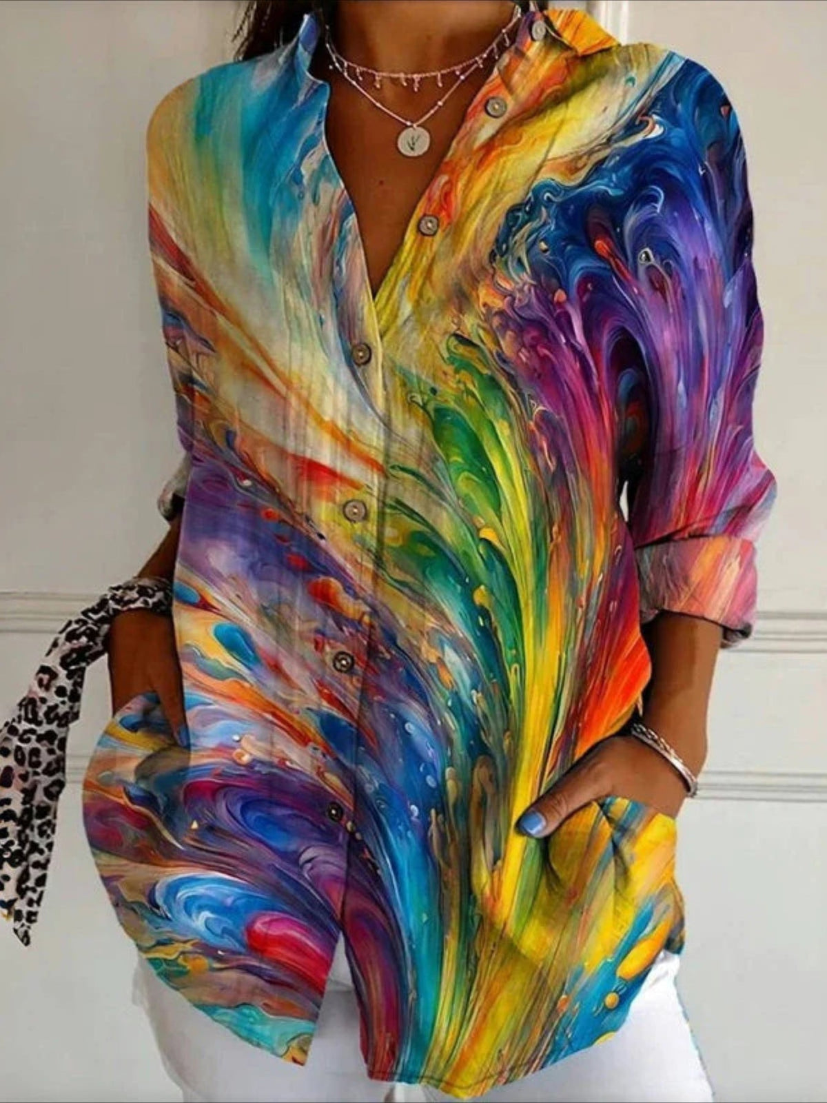 Long Sleeve Shirt Spring/Fall Abstract Shirt Collar Daily Going Out Casual Top