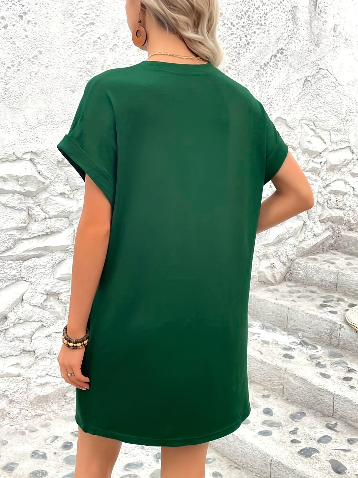 Crew Neck With Pocket Dress, Casual Short Sleeve Dress