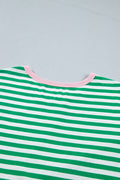 Green Stripe Nautical Tie Contrast Trim Round Neck T Shirt Mini Dress
