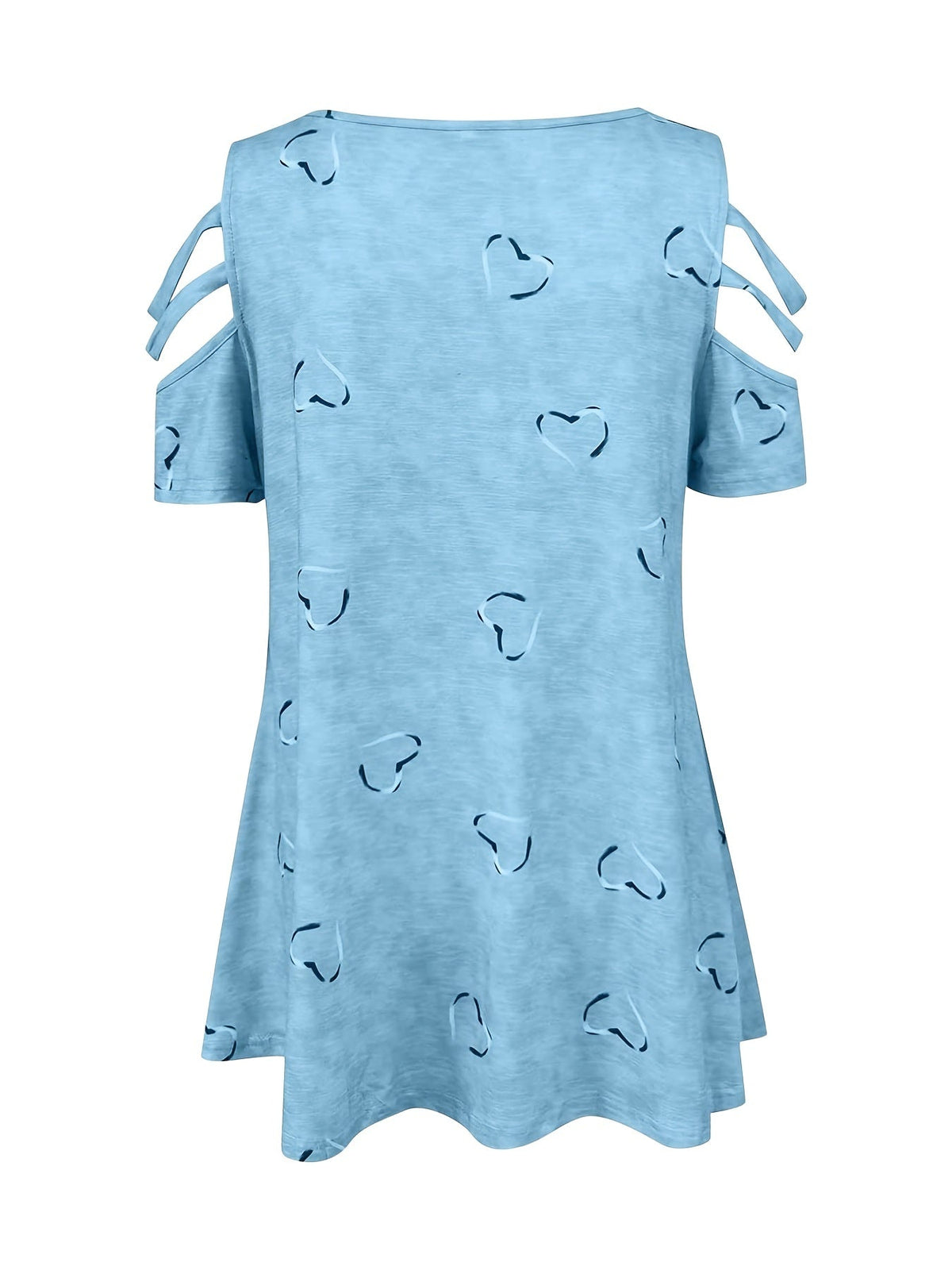 Women's Heart Print Cut Out T-Shirt with Zipper V Neck and Short Sleeves - Casual Everyday Top for Comfort and Style