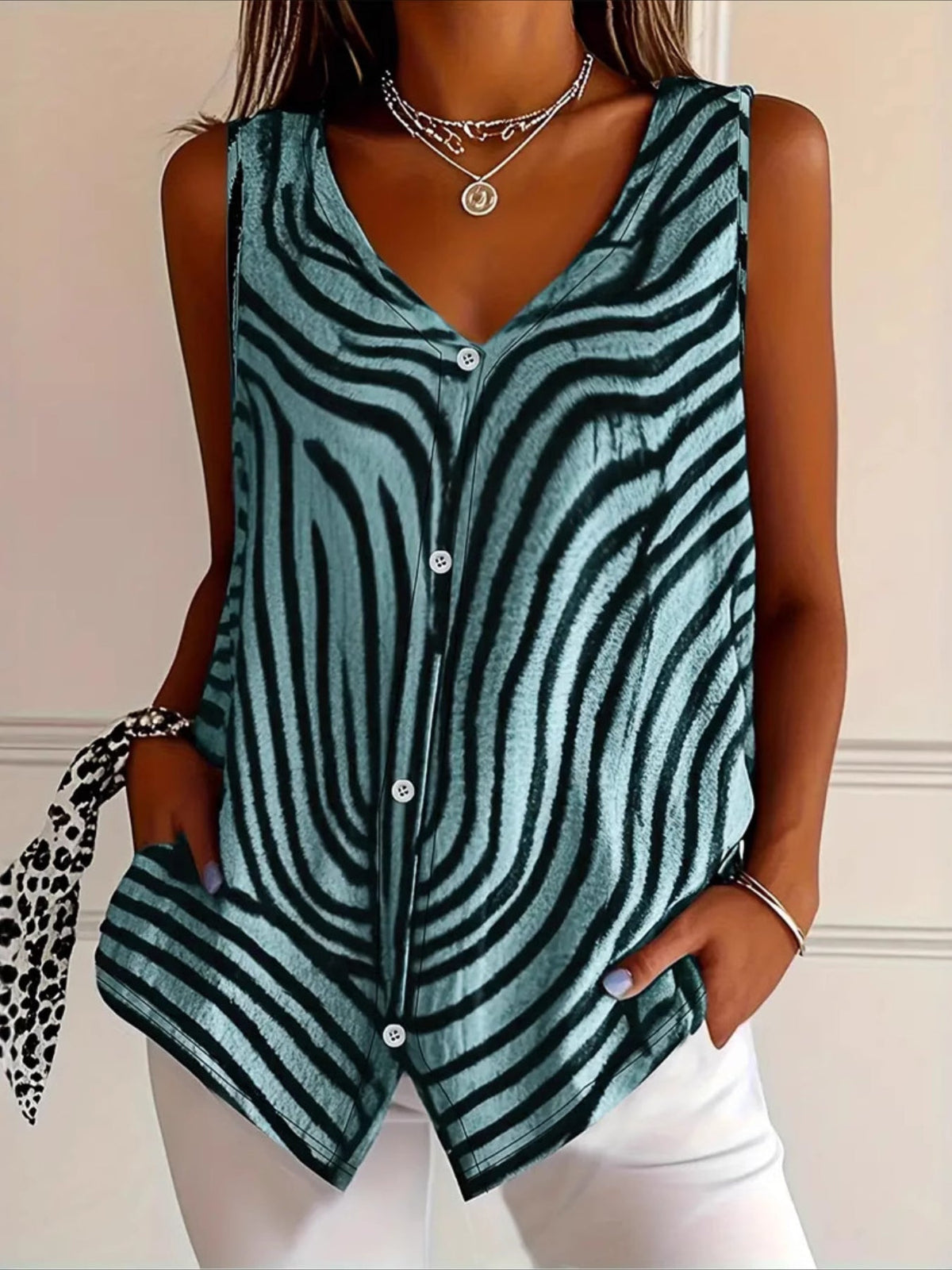 Button-Front Lightweight Elegant Blouse-like Vest