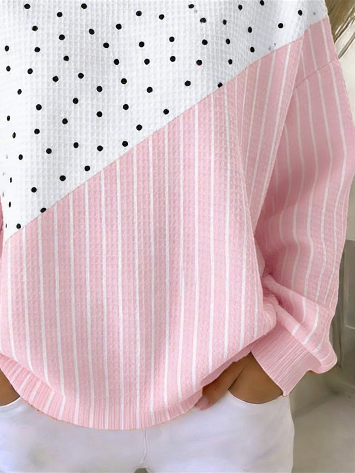 Pink Printing Crew Neck Floral Long Sleeve Sweater Hoodie