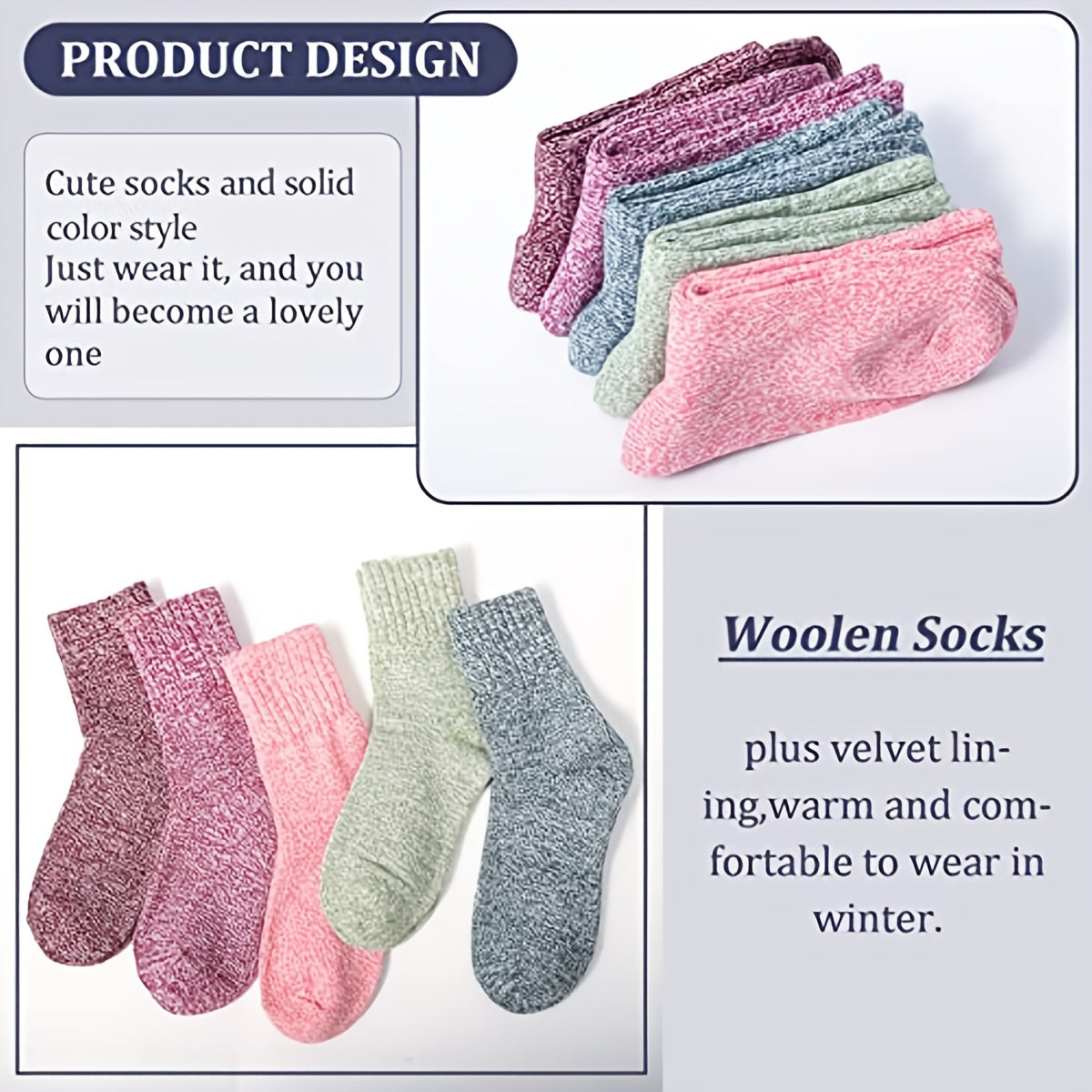 2/5 Pairs Thick Knit Warm Socks, Soft & Comfy Mid Tube Socks