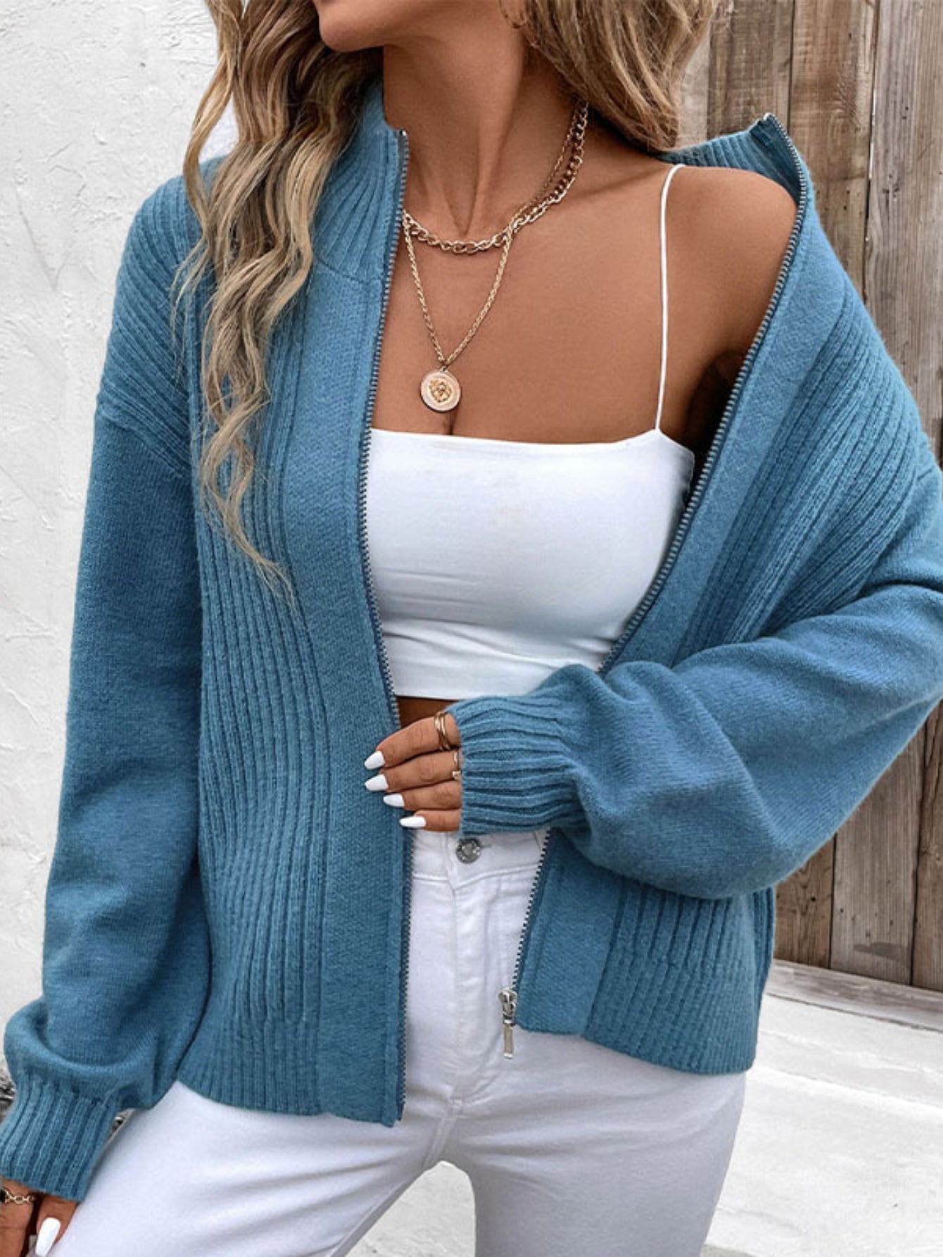 Zip Up Long Sleeve Cardigan