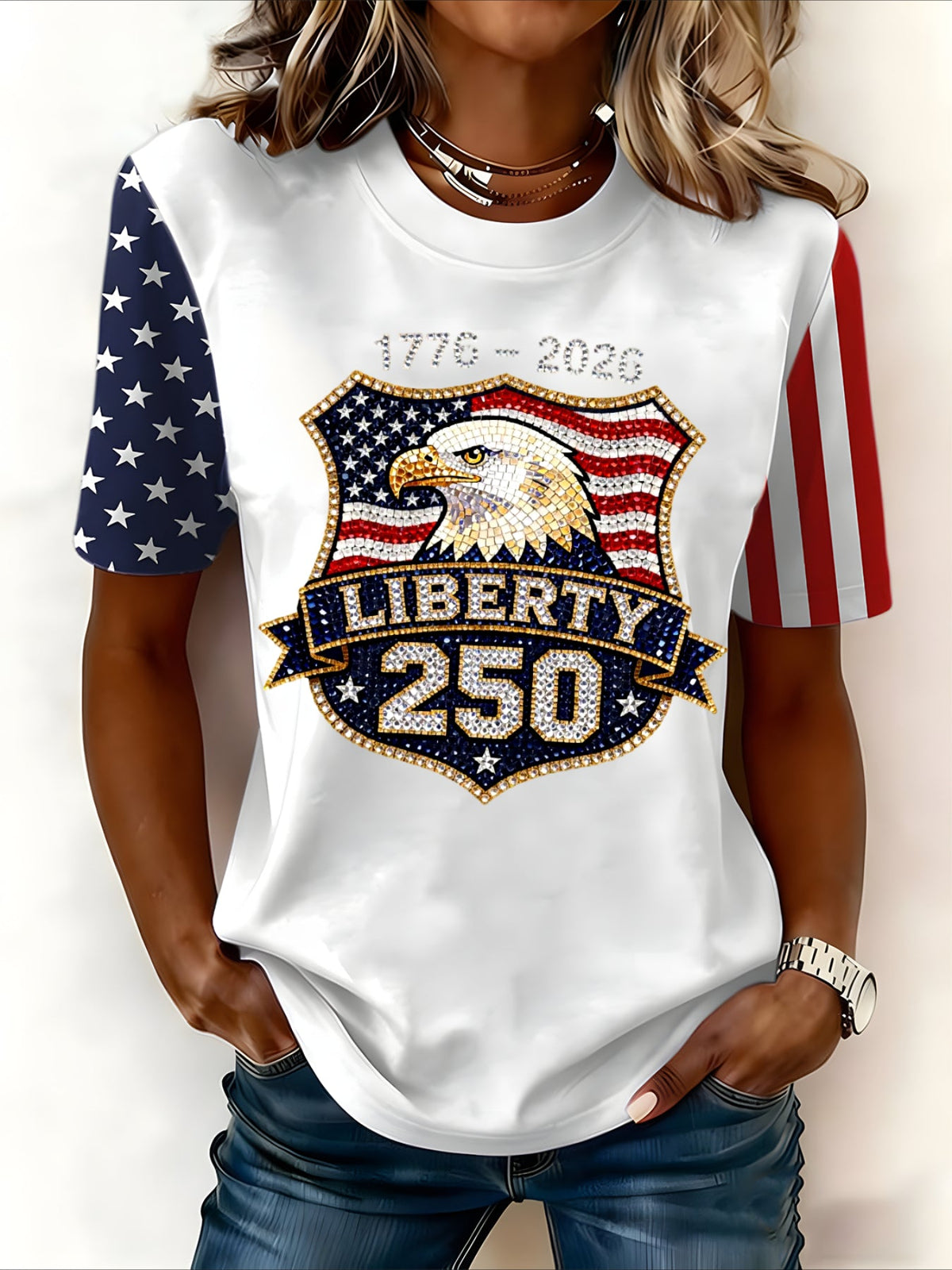 Casual Pattern Crew Neck Short Sleeve T-shirt