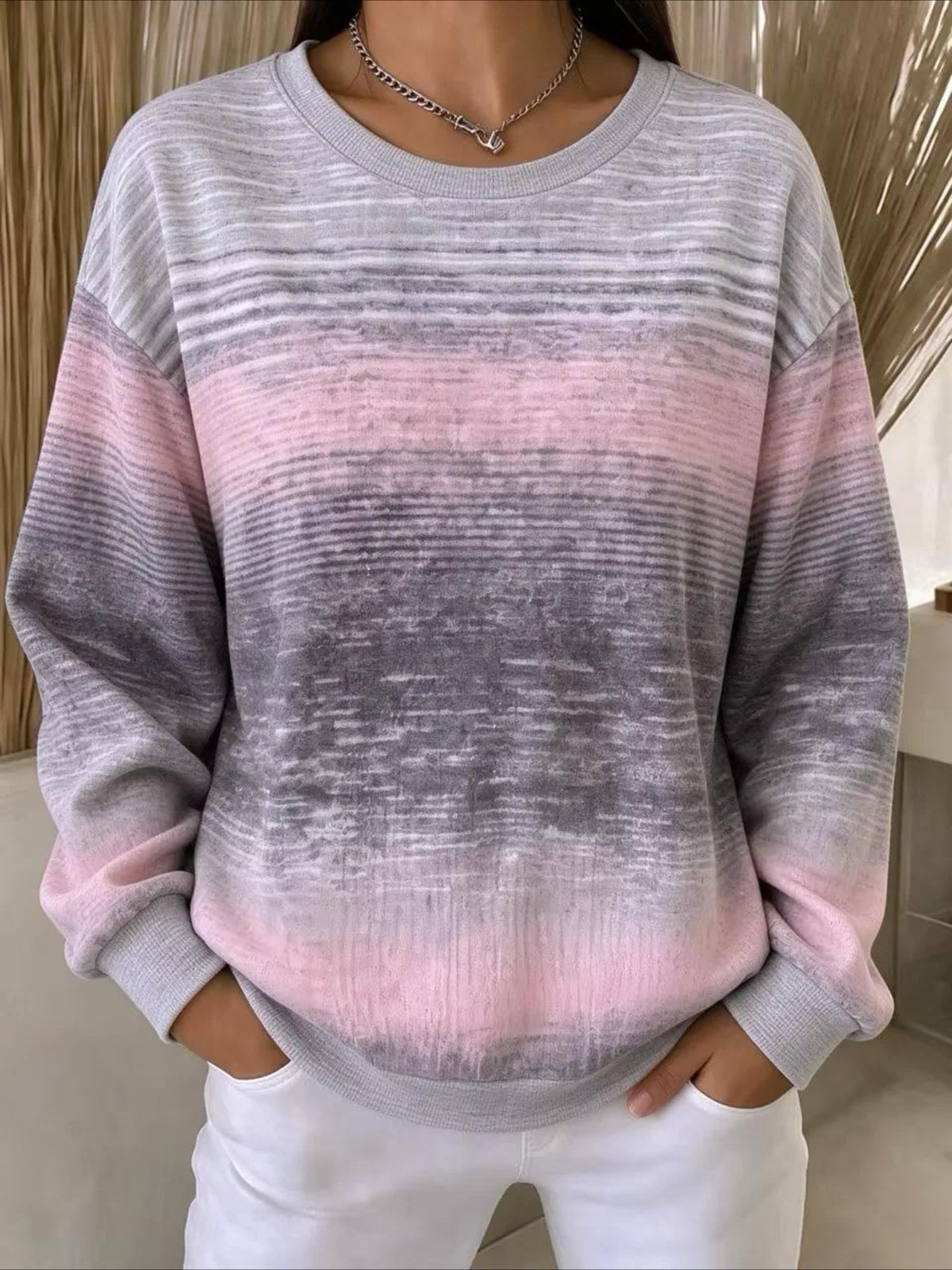 Regular Fit Crew Neck Abstract Casual Sweatshirt