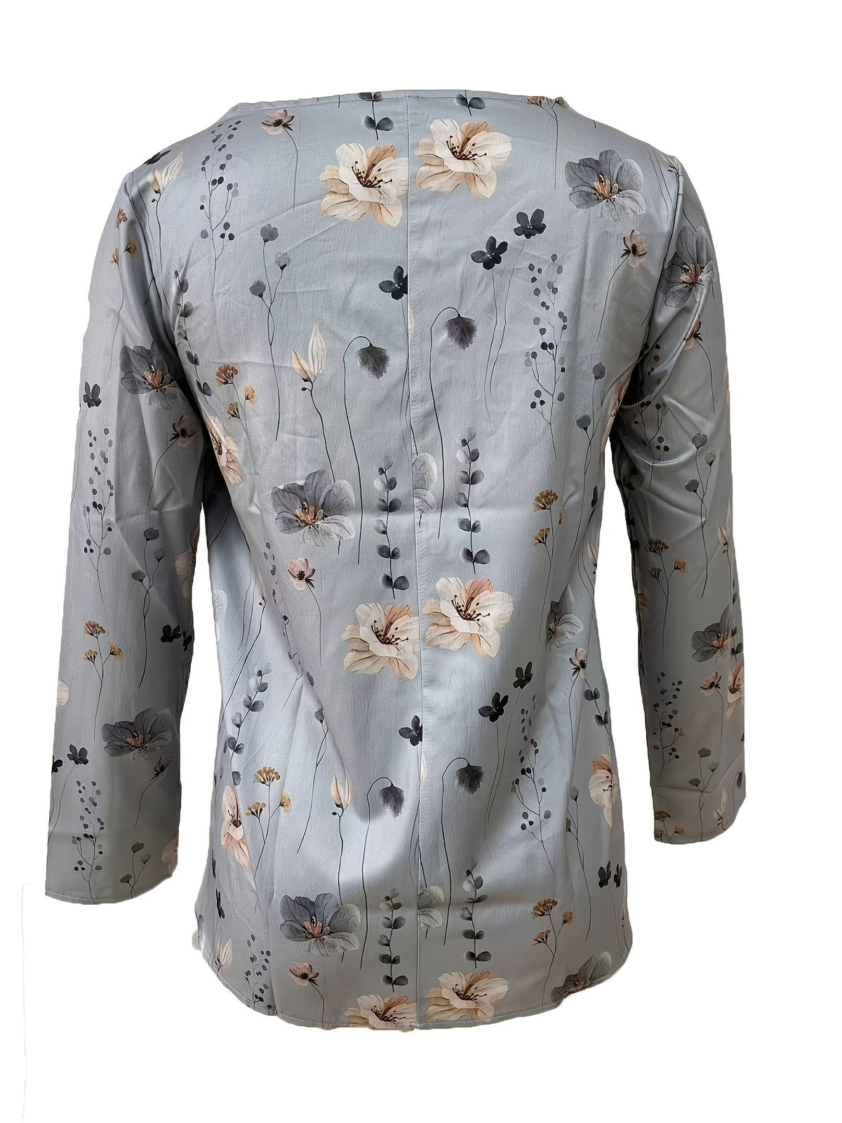 Women's Floral Print Button Up Half Sleeve V Neck Top