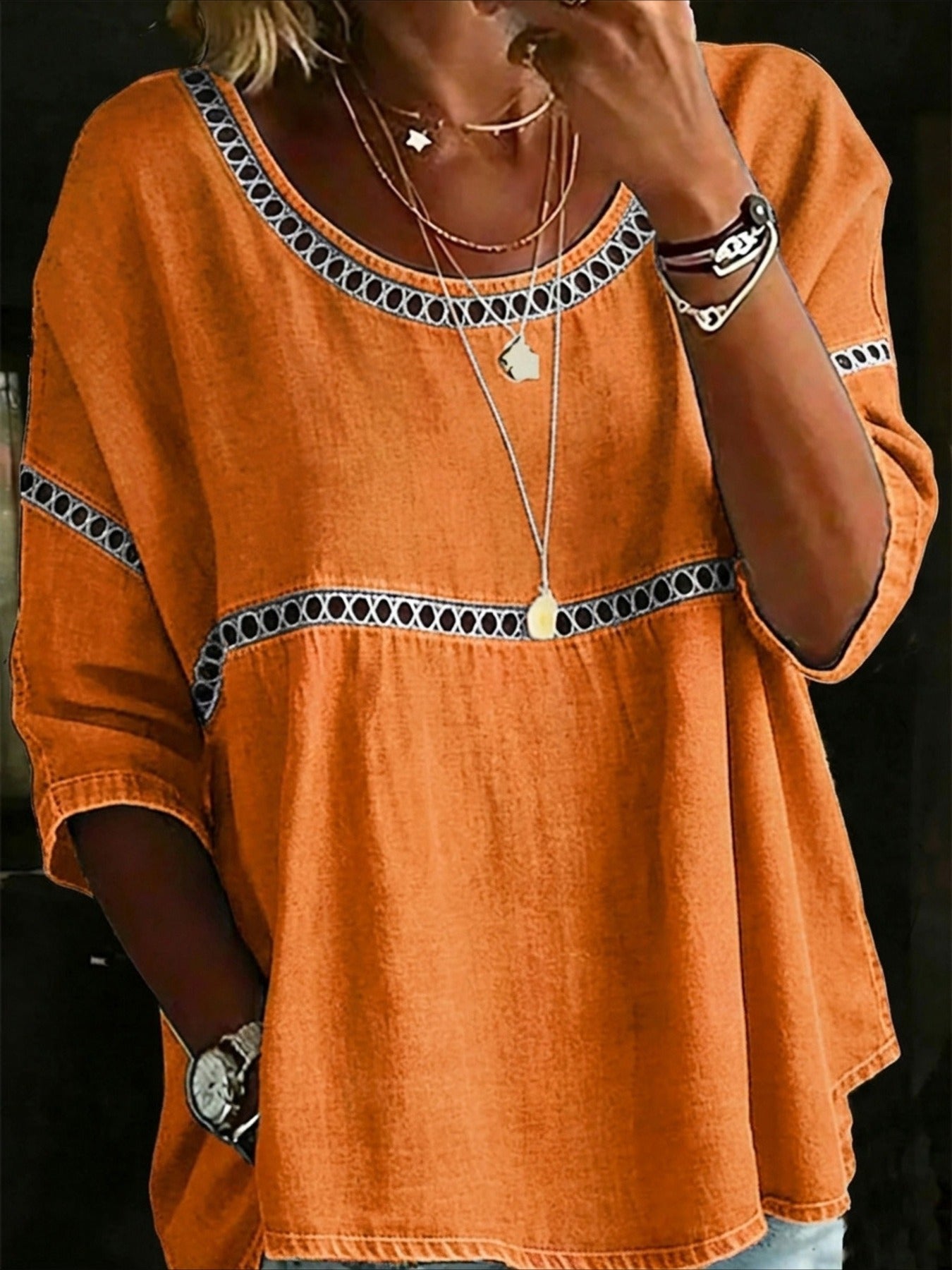 Flower Printed Mid Sleeve Pleated Round Neck Top