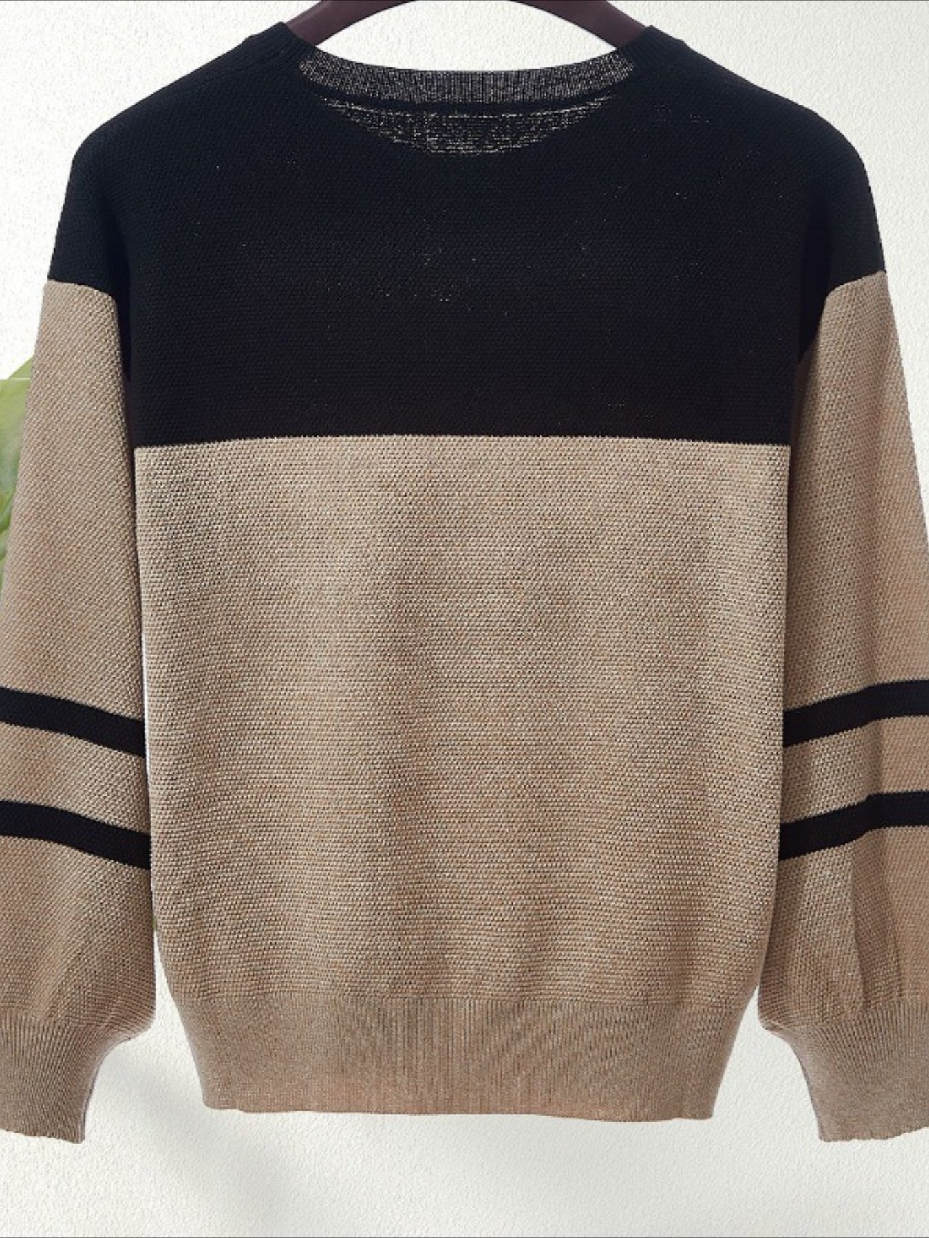 Patchwork Striped Long Sleeve Round Neck Sweater