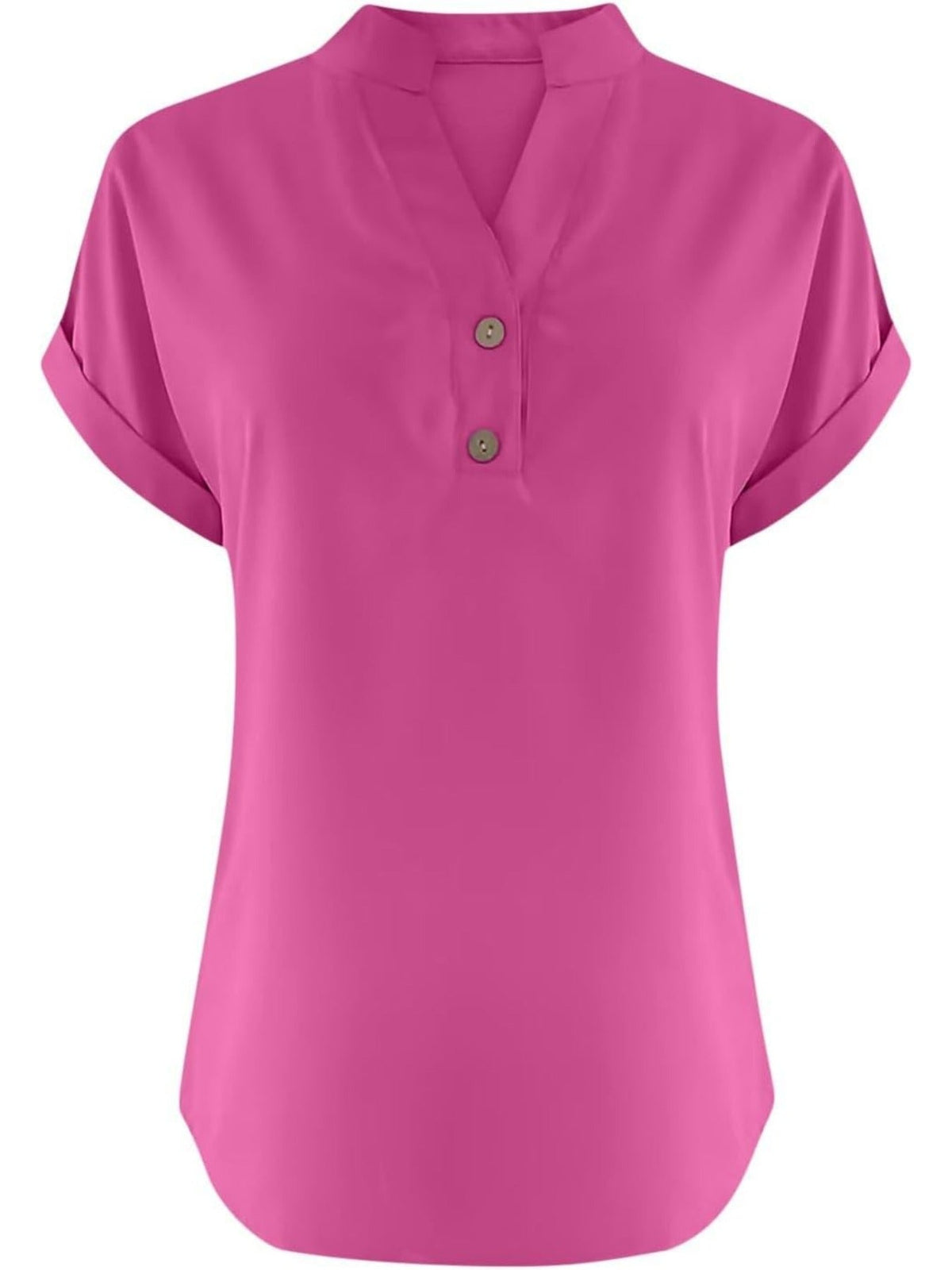 Solid Color V Neck Short Sleeve Button Down T Shirts