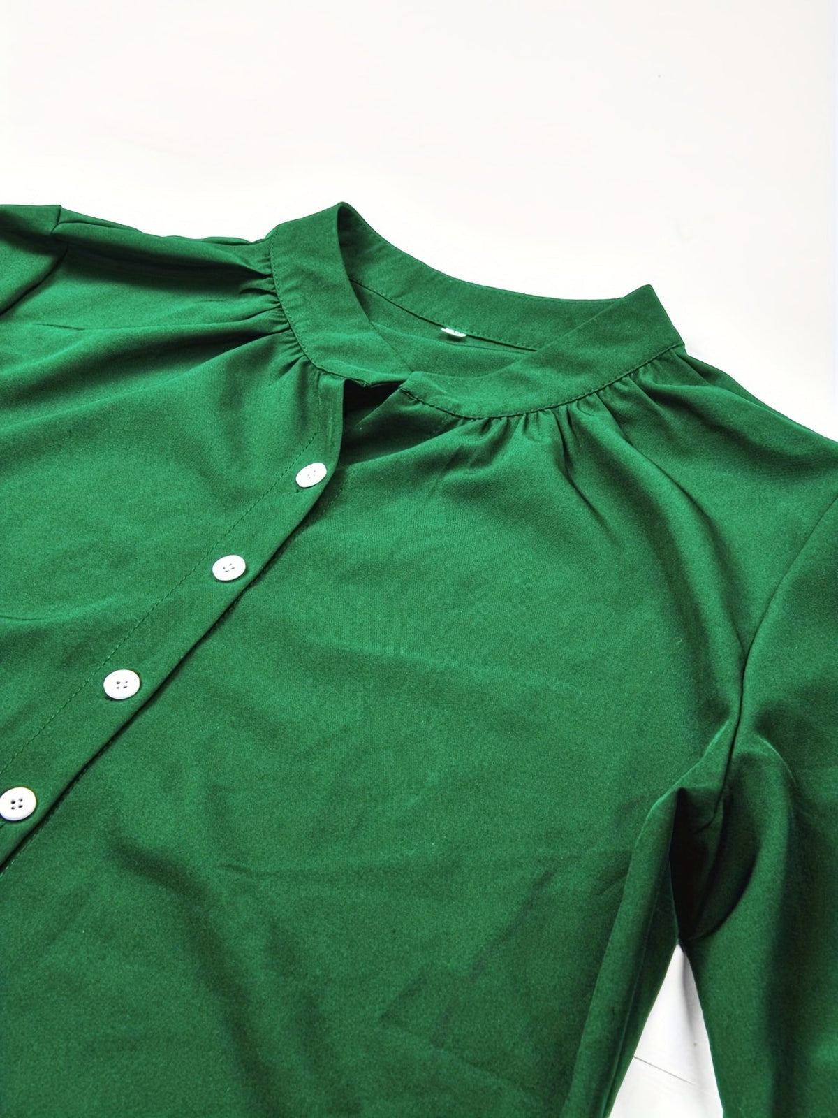 Solid Button Front Blouse, Casual Stand Collar Long Sleeve Blouse