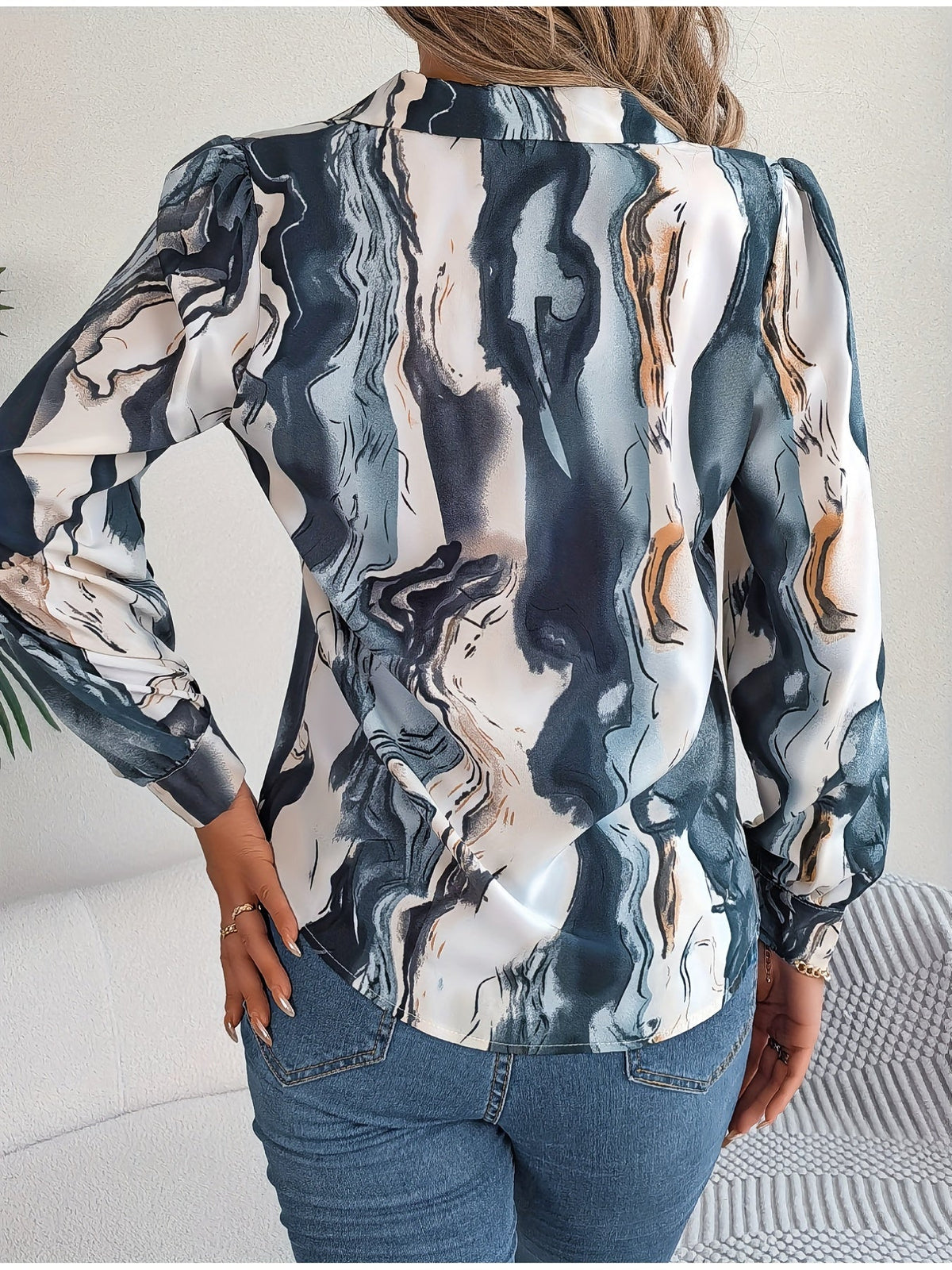 Graphic Print Button Front Shirt, Casual Long Sleeve Shirt