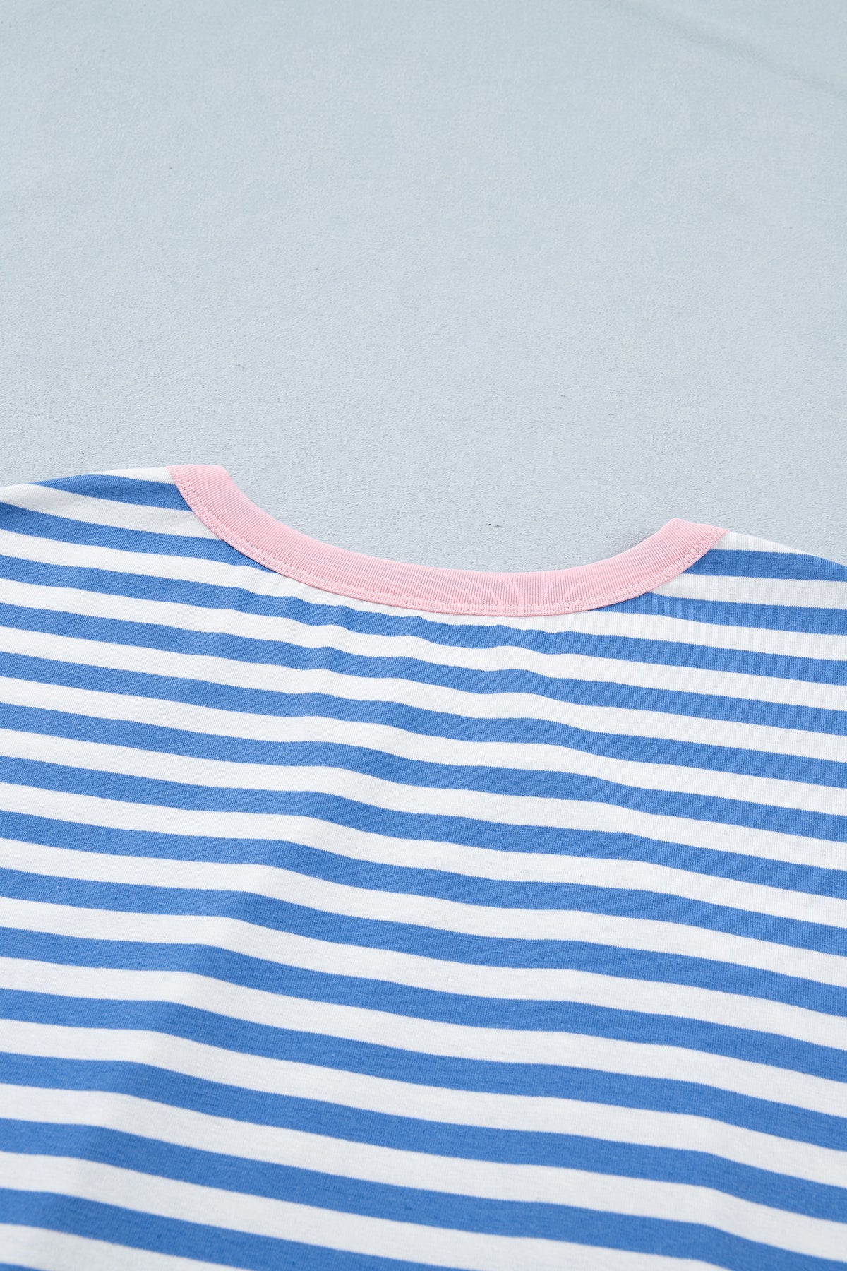 Sky Blue Stripe Nautical Tie Contrast Trim Round Neck T Shirt Mini Dress